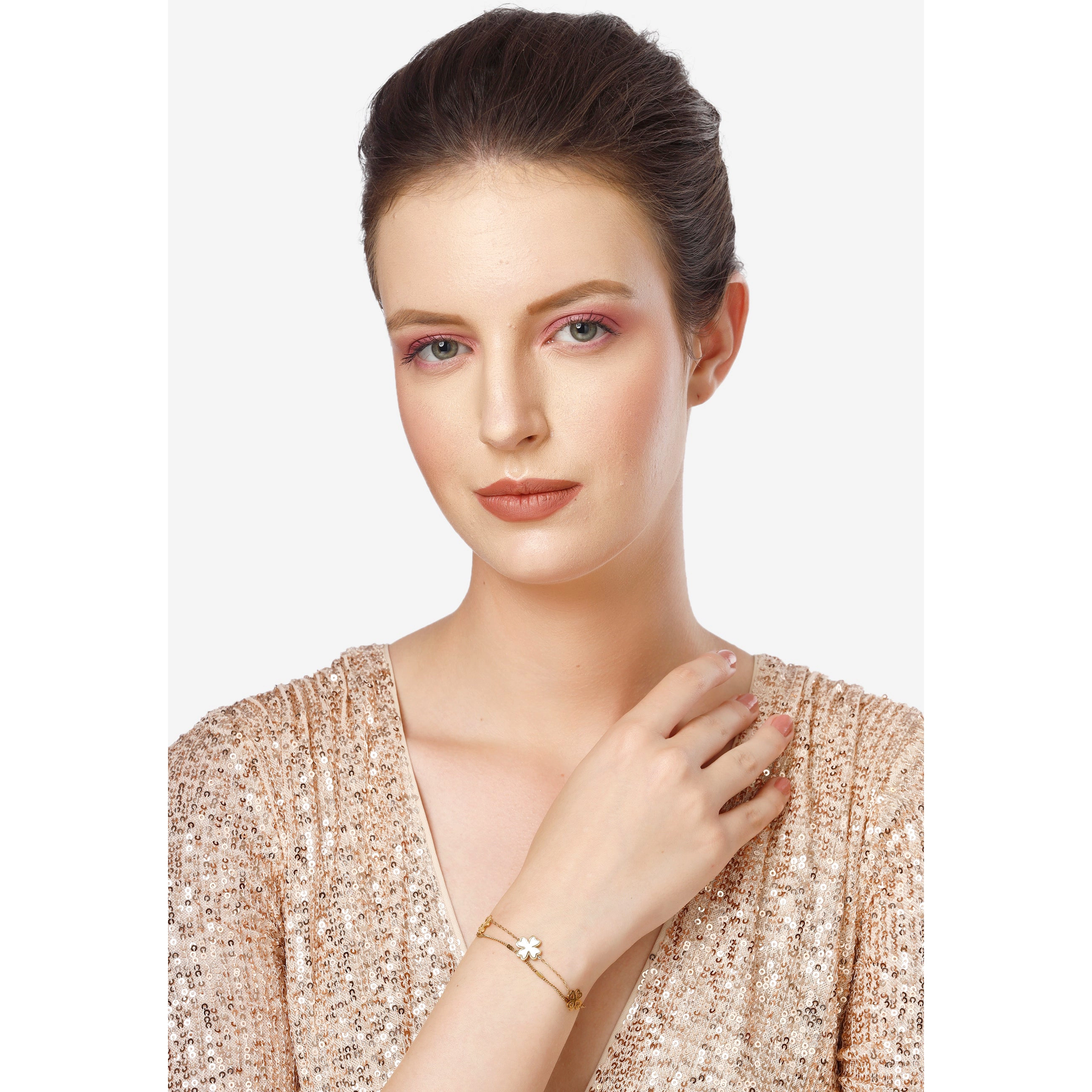 AGP PARIS Womens Diva Double Layered Floral Chain Bracelet