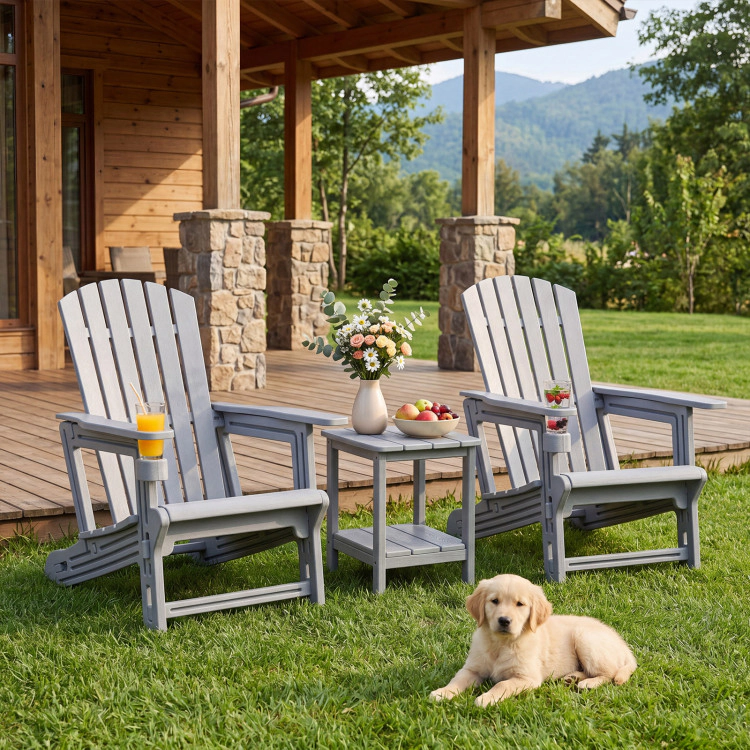 Hivvago Set Of 2 Hdpe Adirondack Chair With Cup Holder And Wood-Like Texture  For Garden