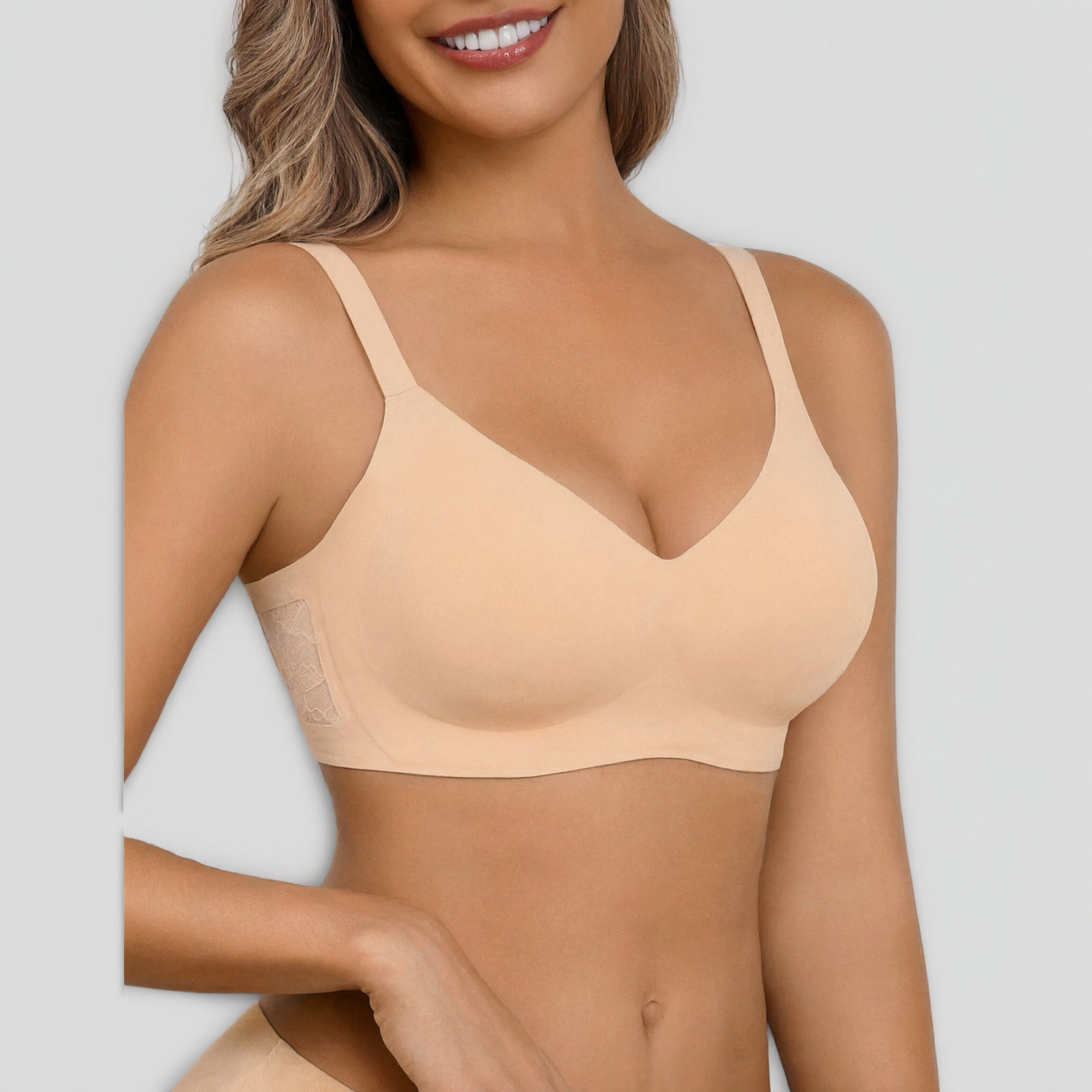 Avidlove Women's Seamless Wireless Padded V Neck Lace Bralette