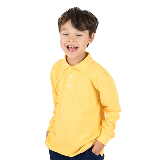 Leveret Boys Solid Long Sleeve Cotton Polo Shirt