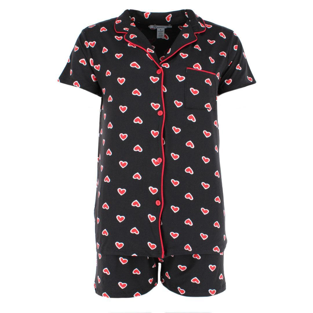 Joan Vass Women's Heart Sketch Short Sleeve Pajama Set