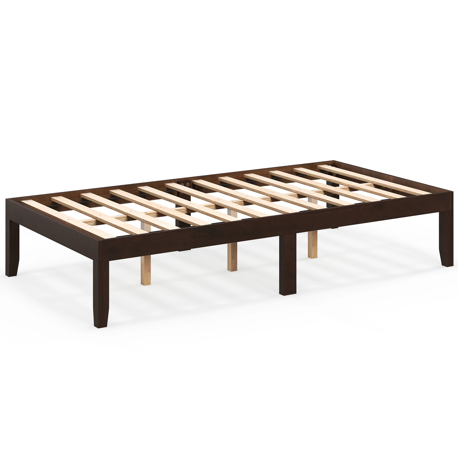 SUGIFT 14-in Twin Wood Platform Bed Frame Slats Support 400-lb Capacity 10.5-in Under-bed Storage Espresso/Natural