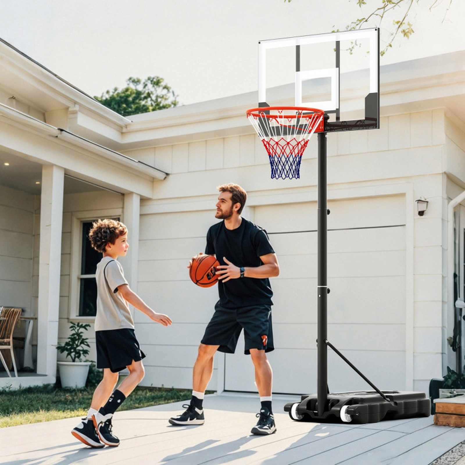 SUGIFT 3.3-7 ft Adjustable Kids Basketball Hoop Goal System with Shatterproof PC Backboard White+Black/Red+Black