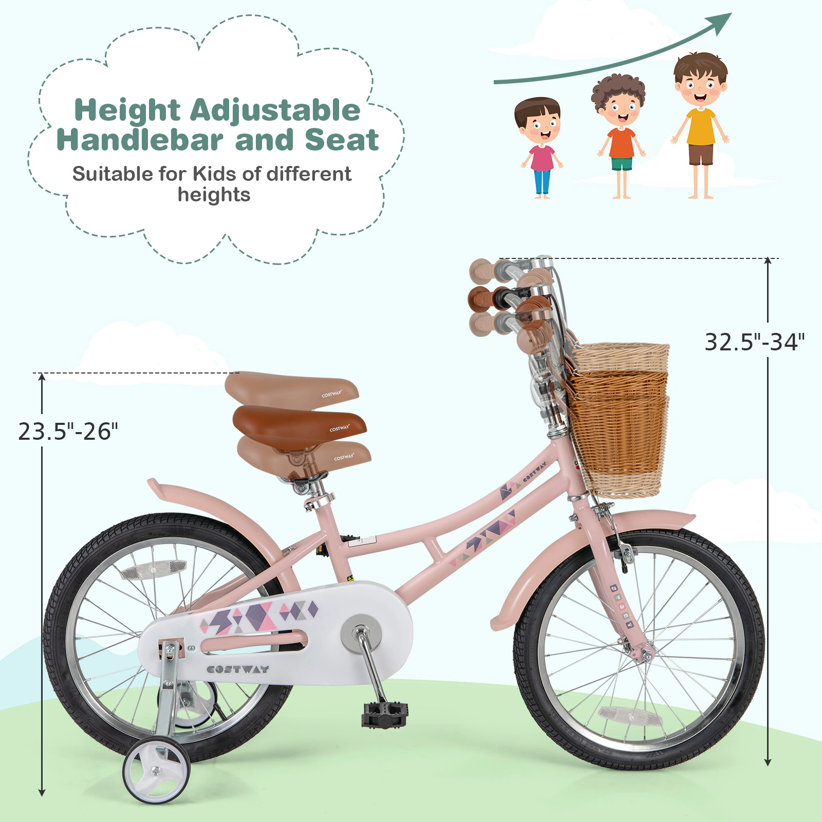 LJG Kids Bike Retro Bicycle with Adjustable Height and Basket