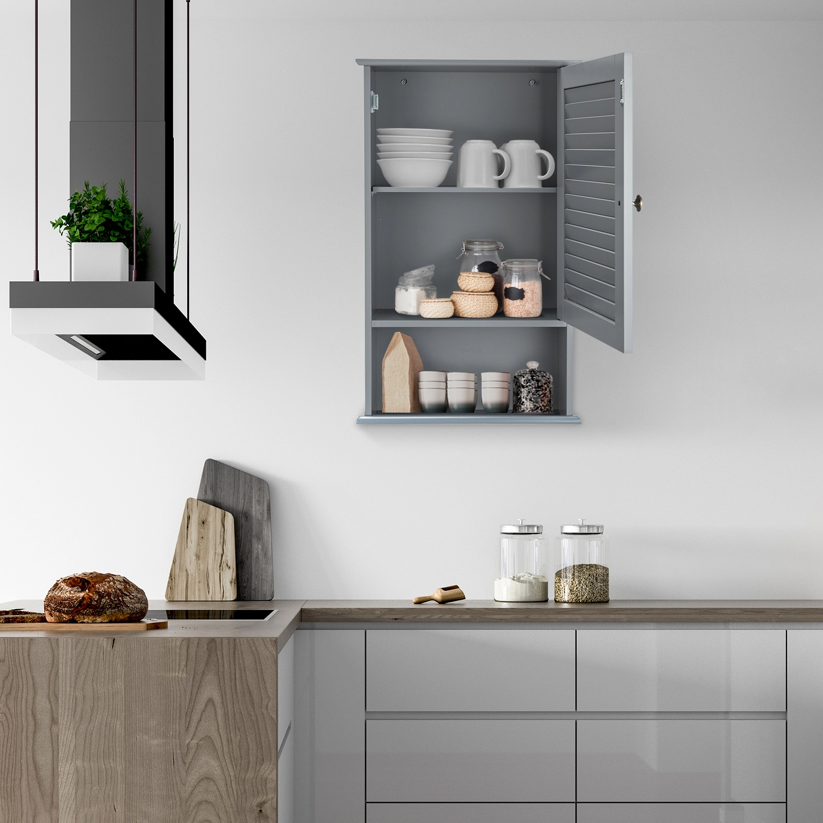 SUGIFT Wall Mount Louvered Single Door Bathroom Storage Cabinet 16.5-in x 6.5-in x 27.5-in 46-lb Capacity Gray