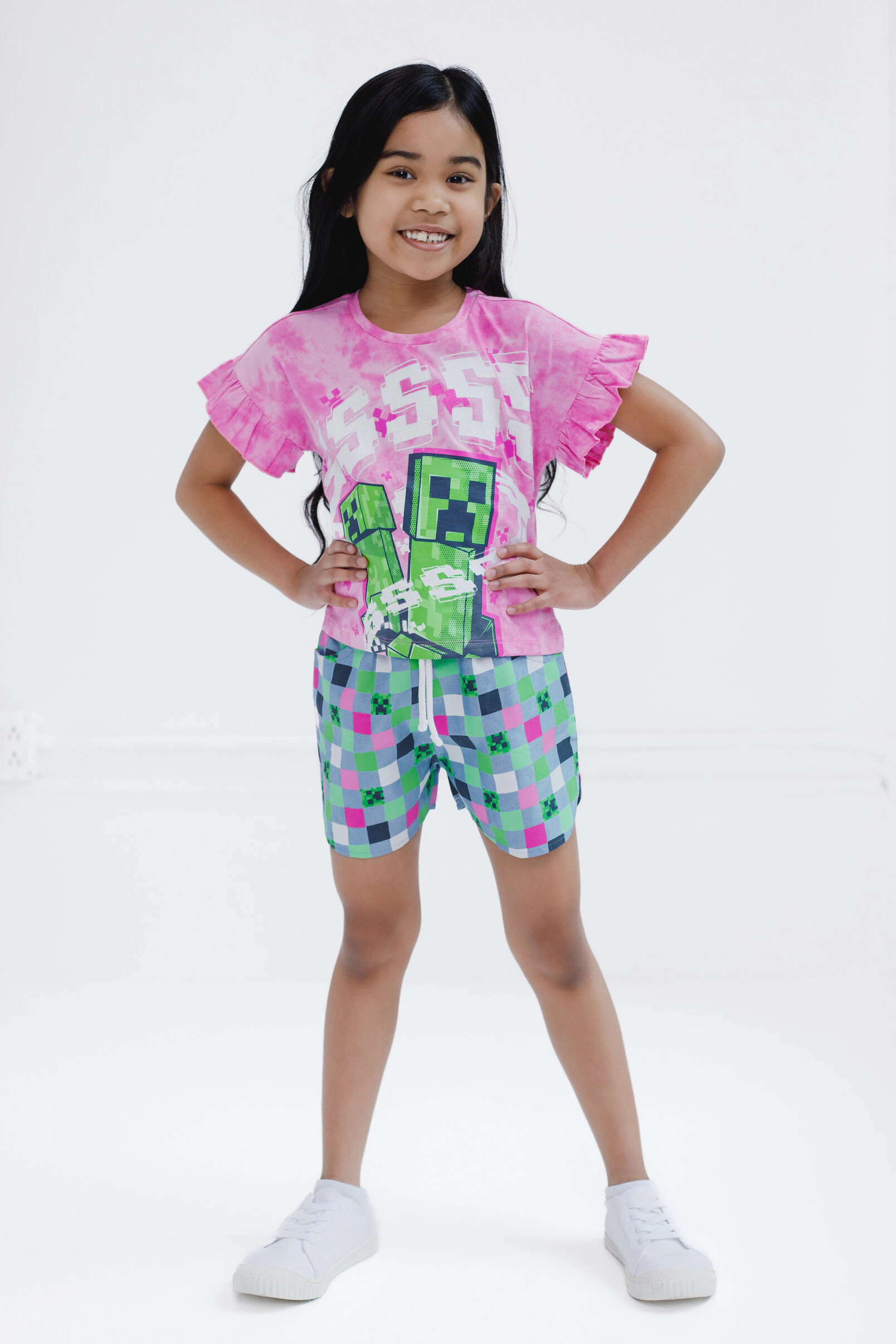 Minecraft Creeper Girls' 2-Piece T-Shirt and Dolphin Shorts Set