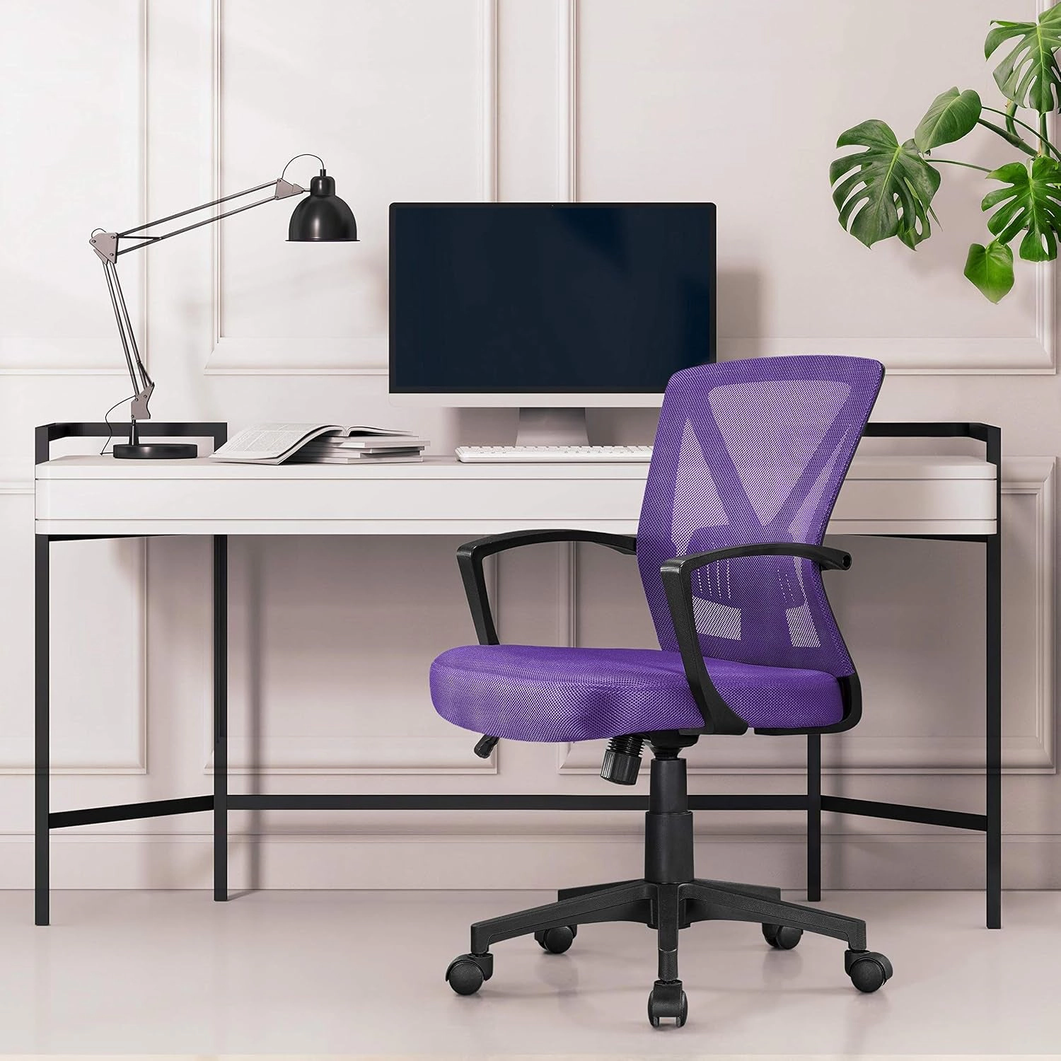 Platinum-Level Office Chairs Mid-Back Mesh Office Chair Purple With Adjustable Lumbar Support Wheels For Home Office