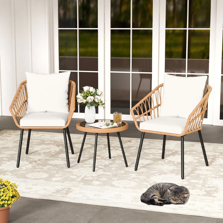Hivvago 3 Piece Patio Bistro Set With Heavy Duty Metal Frame-Beige