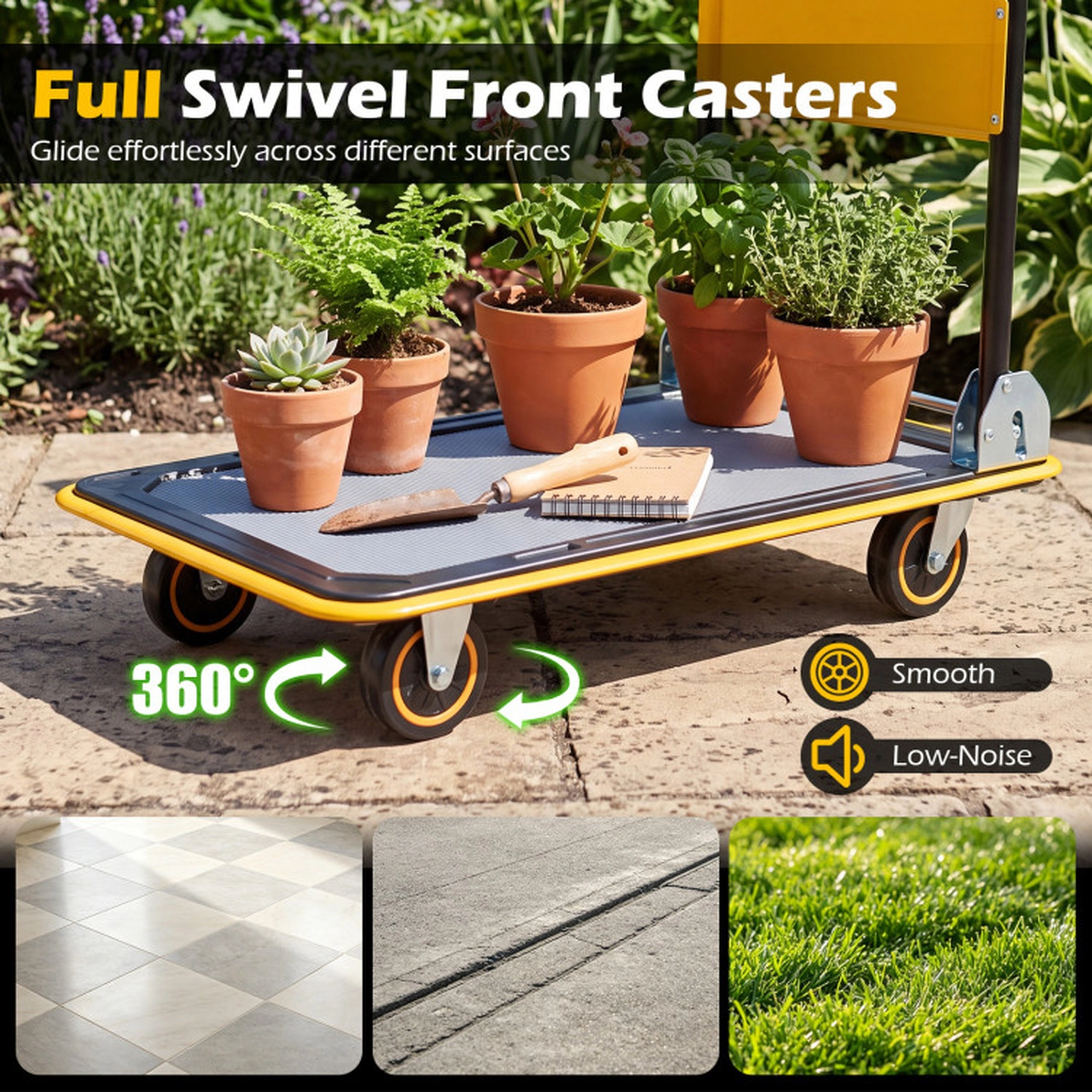 SUGIFT 560-lb Capacity Folding Push Cart Dolly Flat Bed Platform Moving Truck with Swivel Casters and EVA Handle