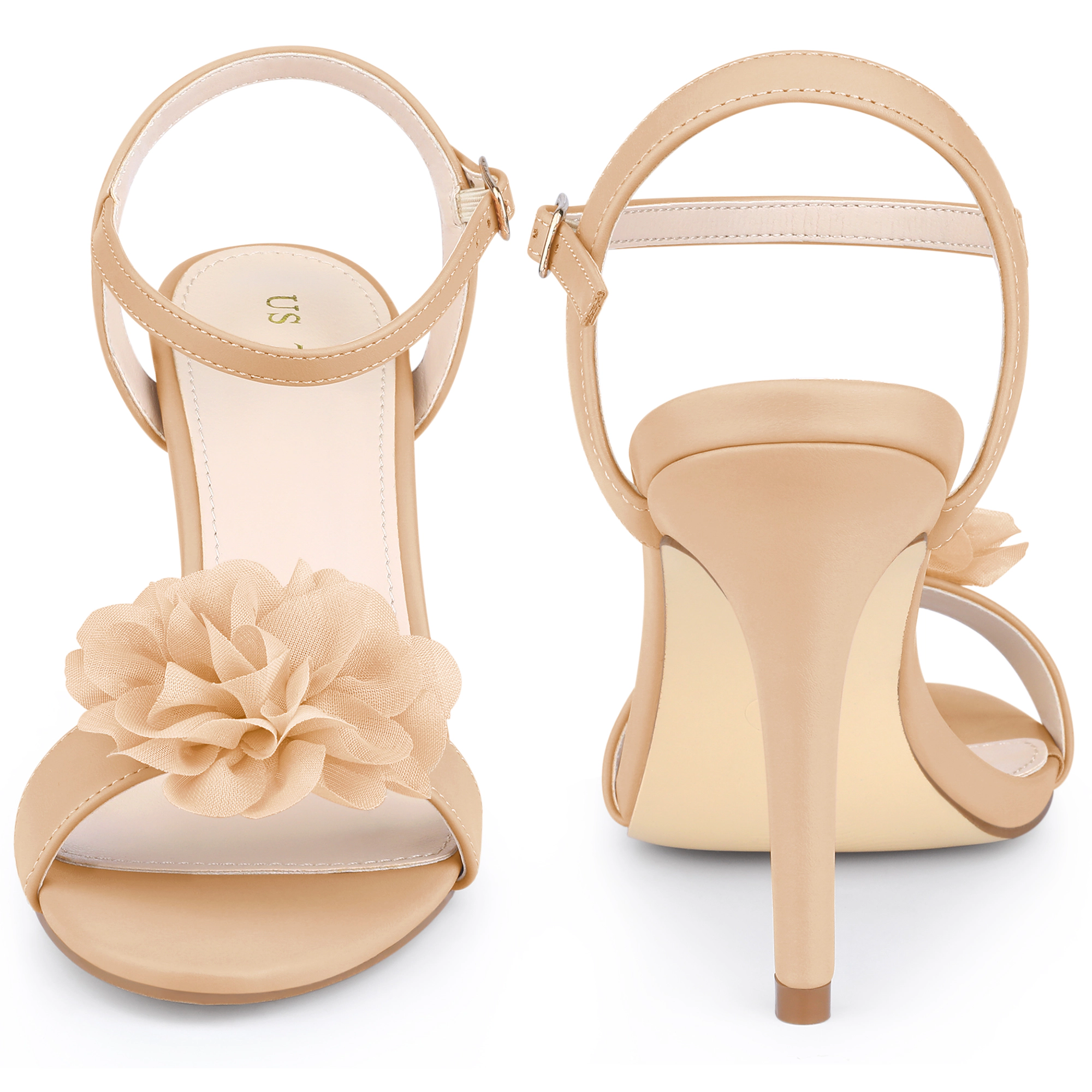 BLISSFUL STEP Women's Open Toe Ankle Strap Stiletto Heel Flower Sandals