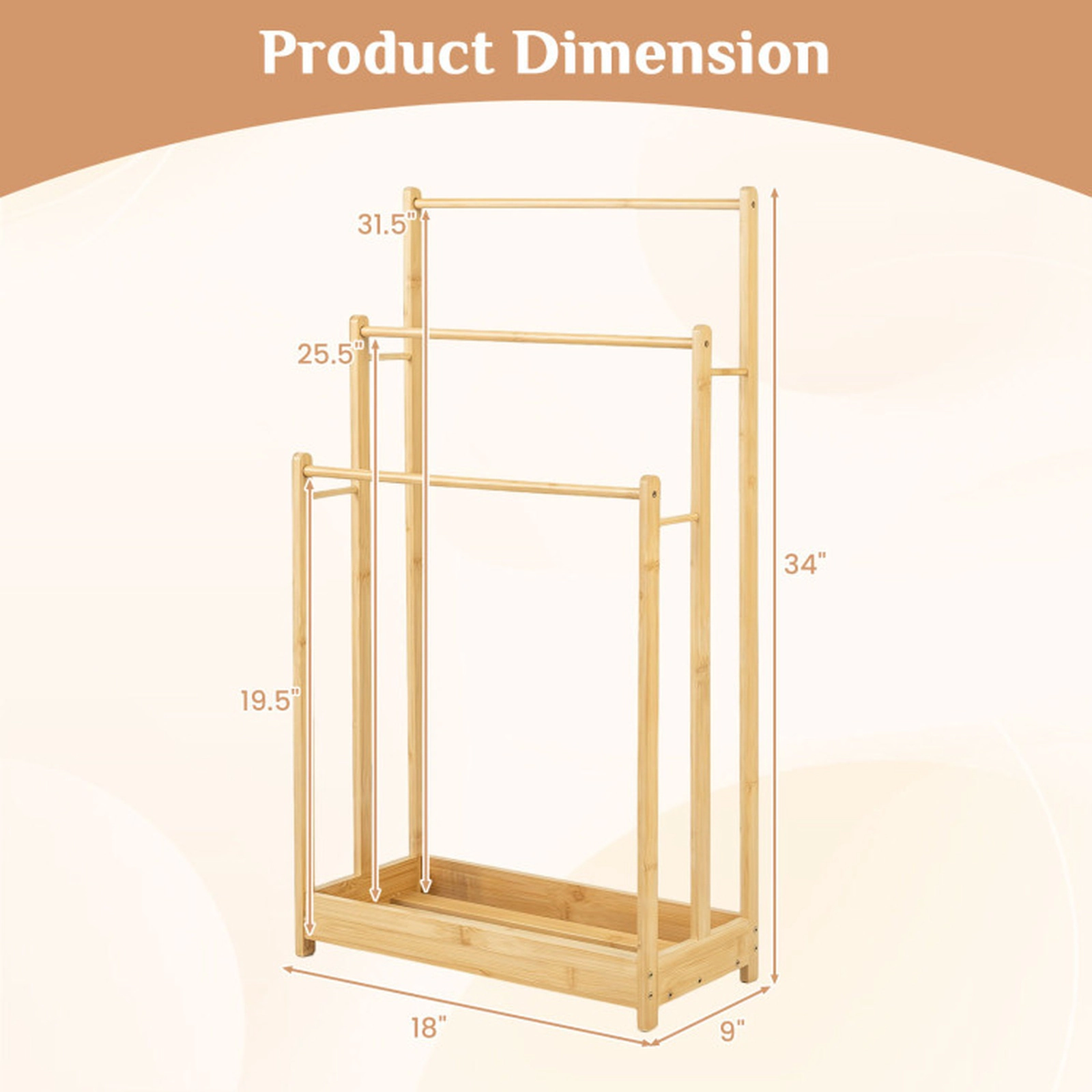 SUGIFT 3-Tier Freestanding Bamboo Side Bars Bathroom Towel Rack 18-in x 9-in x 34-in 5.5-lb per Bar 4-lb Natural