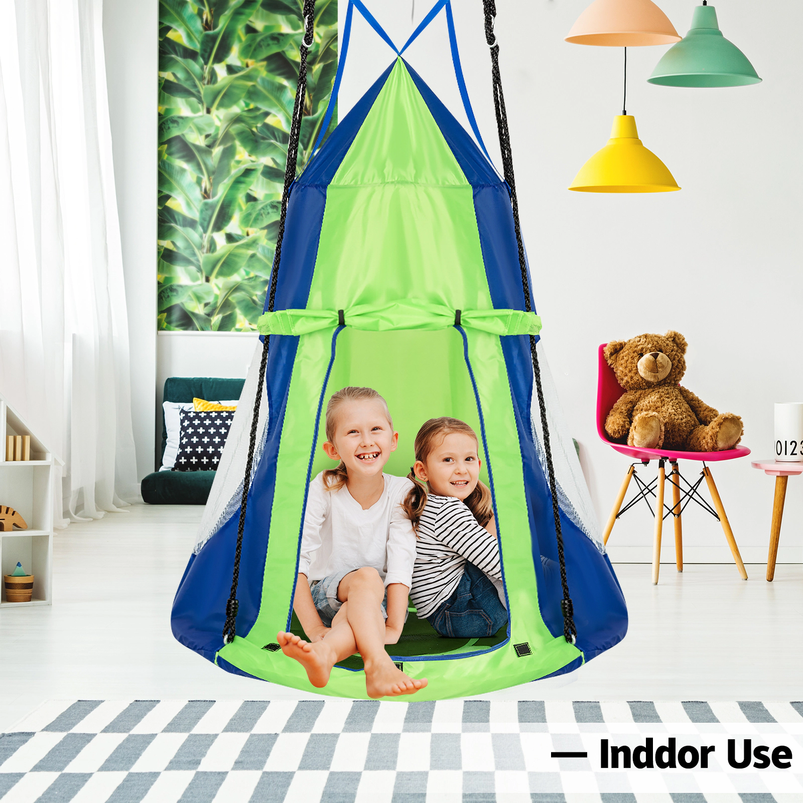 SUGIFT 2-in-1 Kids Hanging Chair Swing Tent Outdoor Play Set 330-lb Capacity 40-in Saucer Seat Green