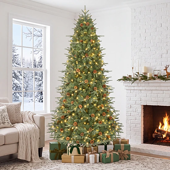Costway 7Ft/7.5FT/8FT Pre-Lit Christmas Tree Hinged 460/540/600 Lights