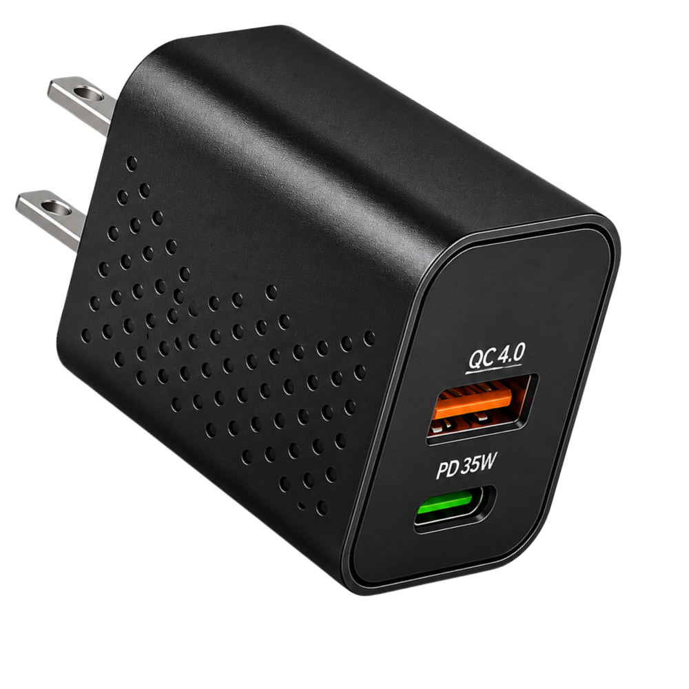 Qixxronics 35W Port Wall Charger USB-C USB-A Fast for iPhone, Samsung Galaxy, Google Pixel, iPad, AirPods & More