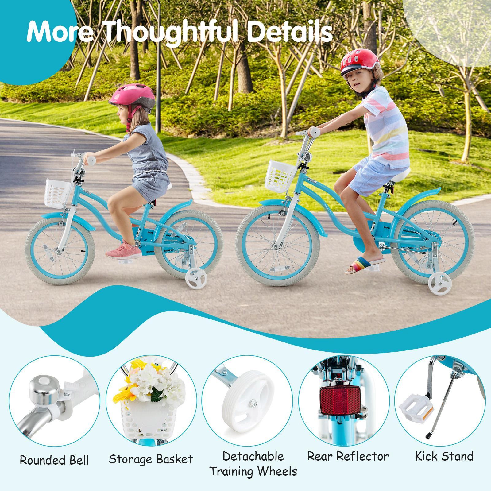 SUGIFT 18-Inch Kids Bicycle with Dual Brakes Adjustable Seat and Training Wheels 99-lb Seat Capacity Ages 4-8 Blue