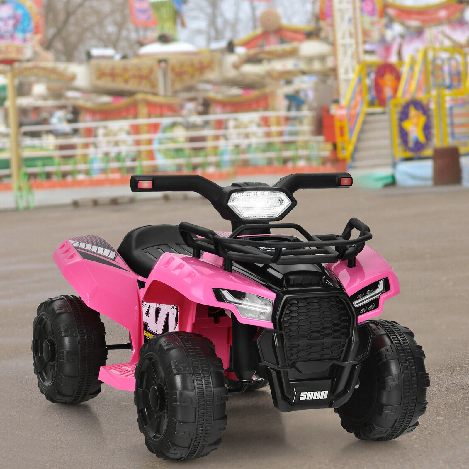 6V Toddler ATV Quad Ride On Car with Front Storage Box LED Lights and MP3 Music 18-36 Months Pink Kids Four Wheeler