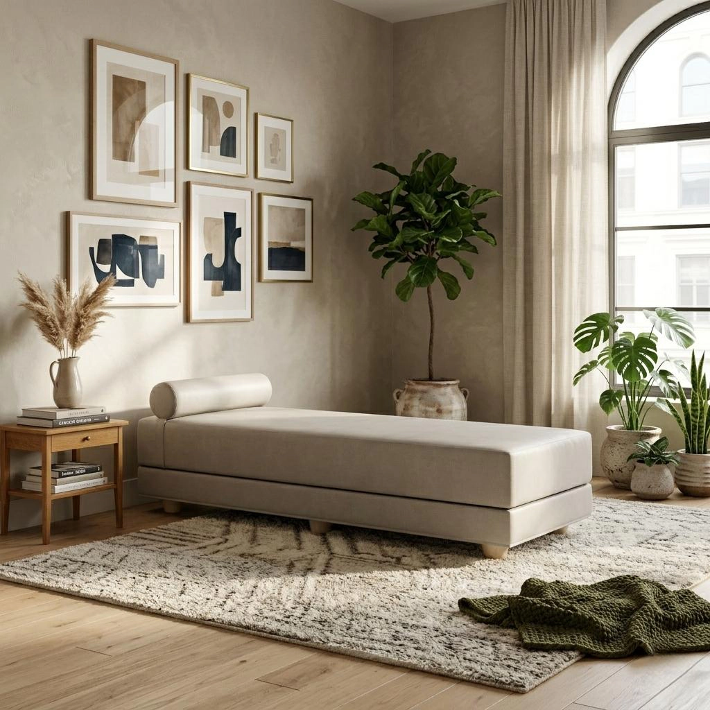 Jaxx Alon Daybed Deluxe Ultraleather - Fold-Out Sleeper Chaise with Memory Foam Queen-Size Mattress