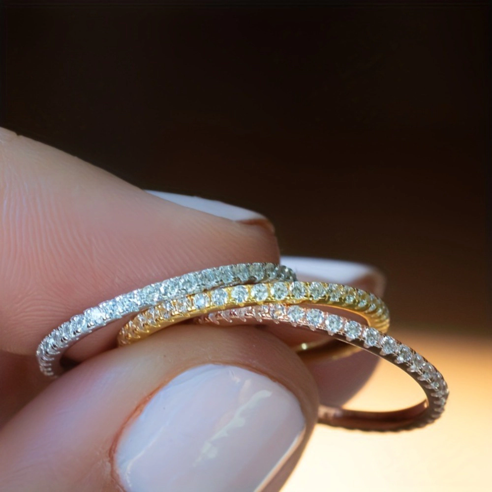 Wardrobe Whimsy Multi‑Tone Half Eternity Cubic Zirconia Stackable Band Ring
