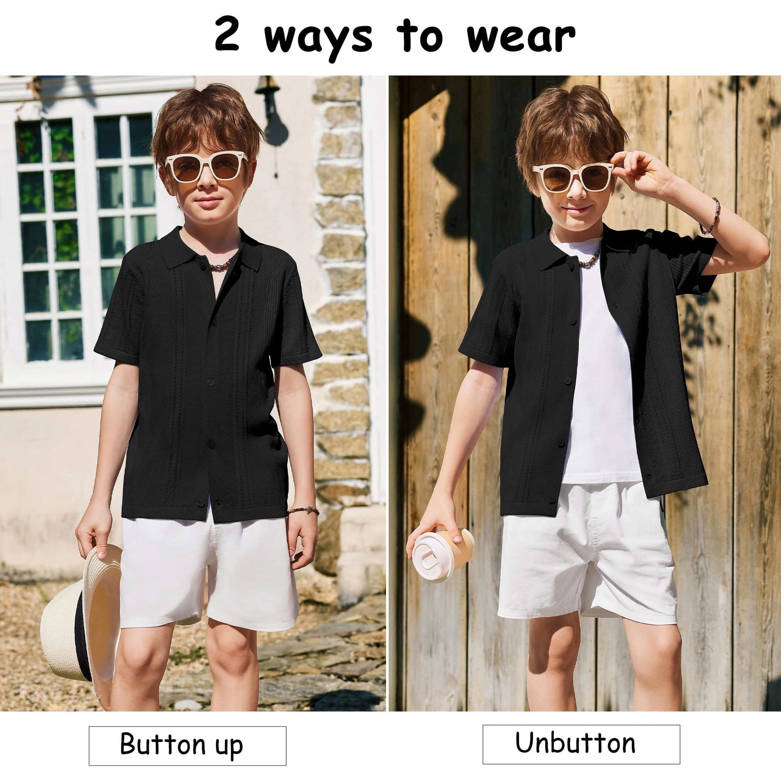 Arshiner Boys Button Down Shirt Short Sleeve Knit Fashion Casual Beach Shirts For Kids