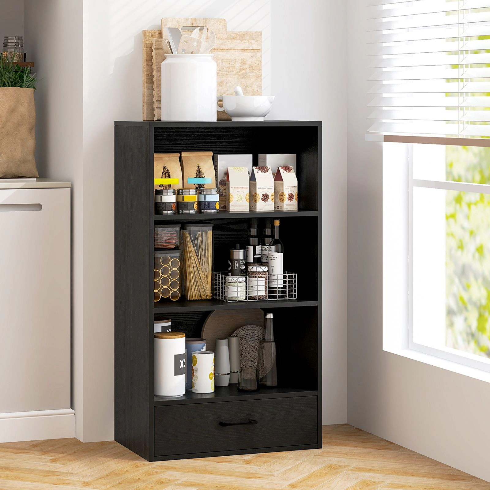 SlickBlue Freestanding Bookshelf with Drawer and Open Storage