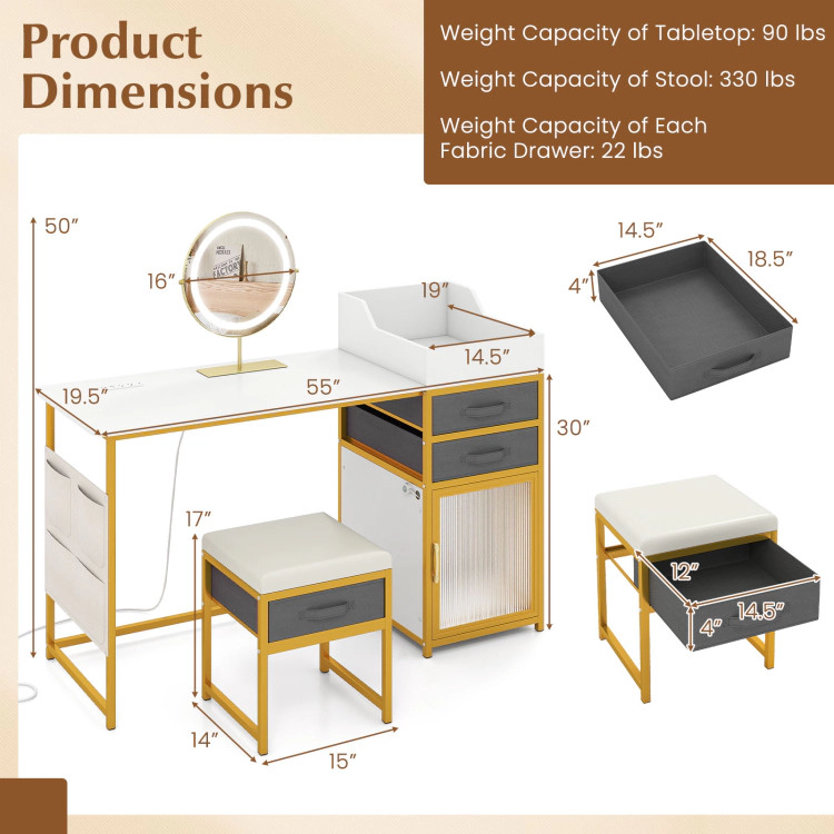 Hivvago Vanity Desk With Rotatable Lighted Mirror 55 Inch Makeup Vanity Table