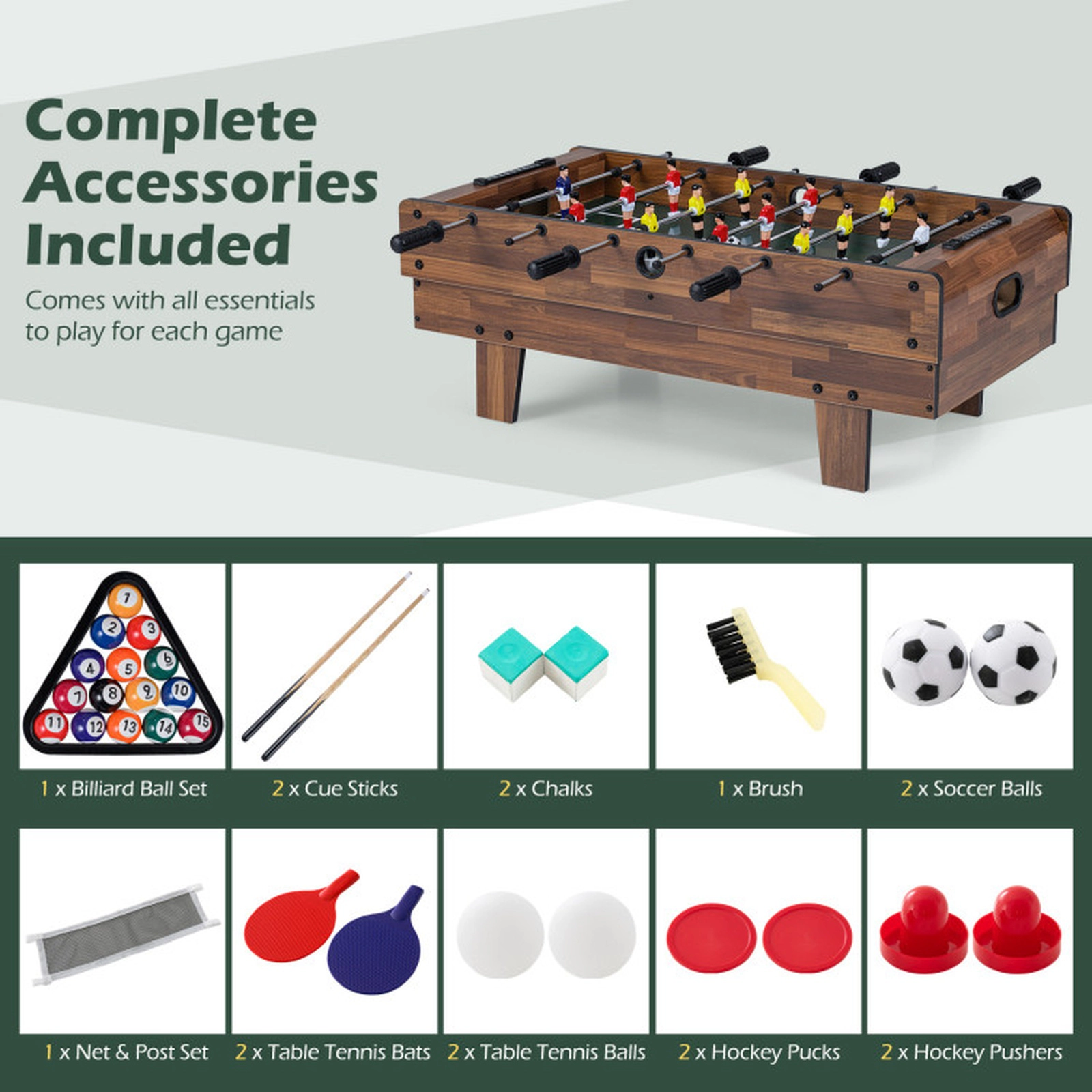 SUGIFT Natural 4-in-1 Tabletop Combo Game Set with Billiards Foosball and Hockey 32-in W 17-in D 12-in H