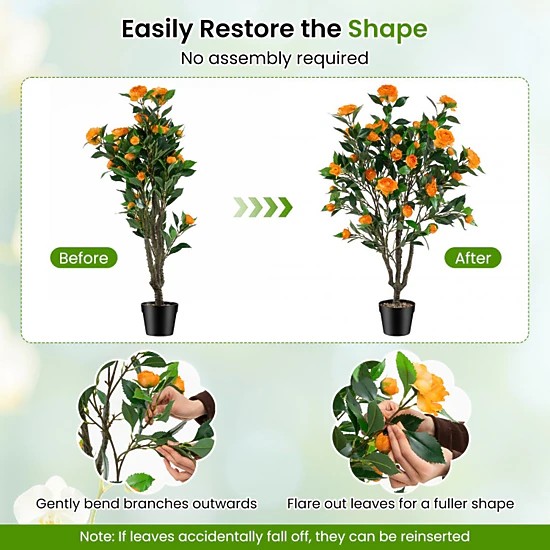 SUGIFT 40-in Artificial Camellia Tree with 37 Flowers and River Stones in 6 x 5.5-in Pot 2-Pack Orange Green Black