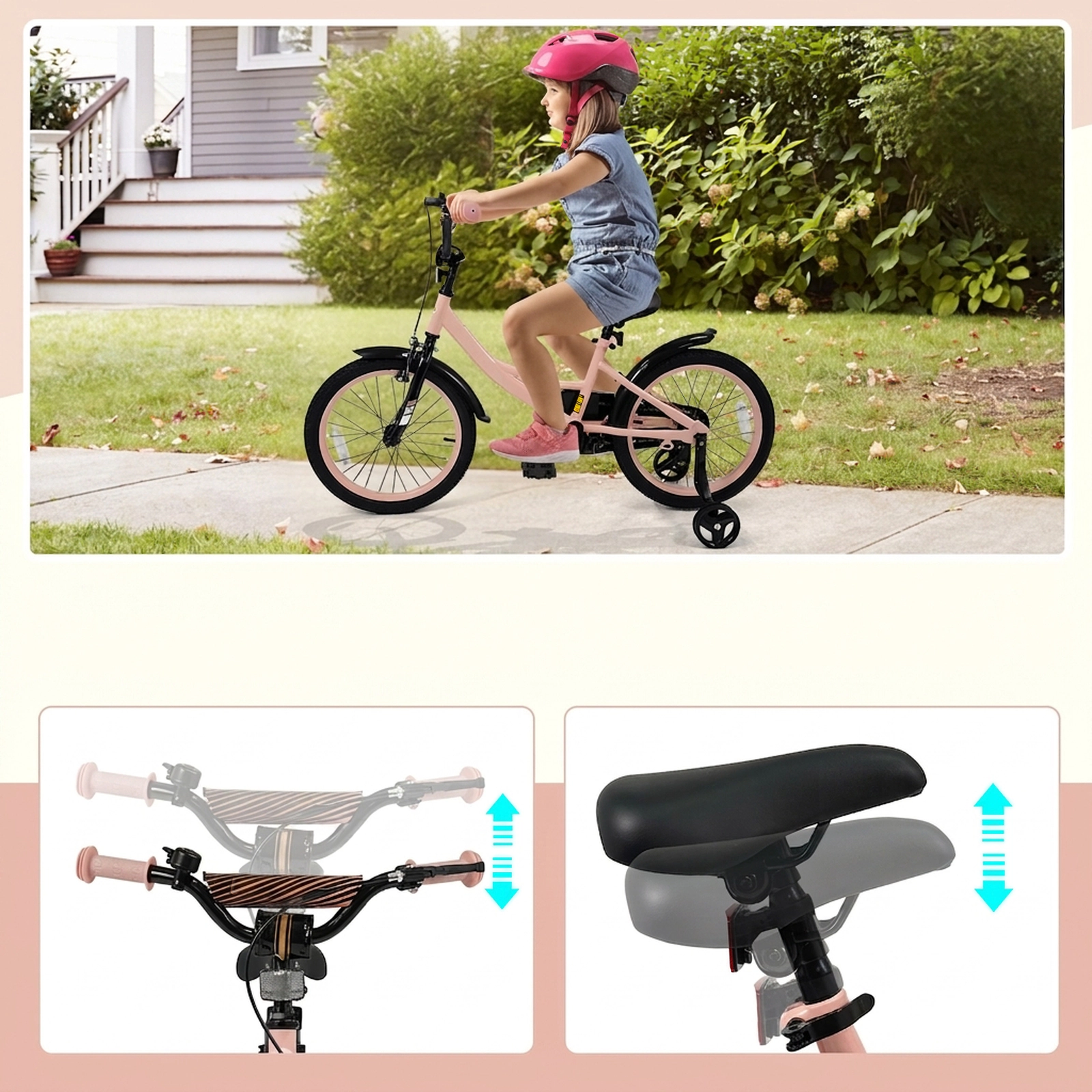 18-in Kids Bicycle Girls 145-lb Seat Capacity Crack-Resistant Tires Kickstand Detachable Training Wheels Ages 4-8 Pink
