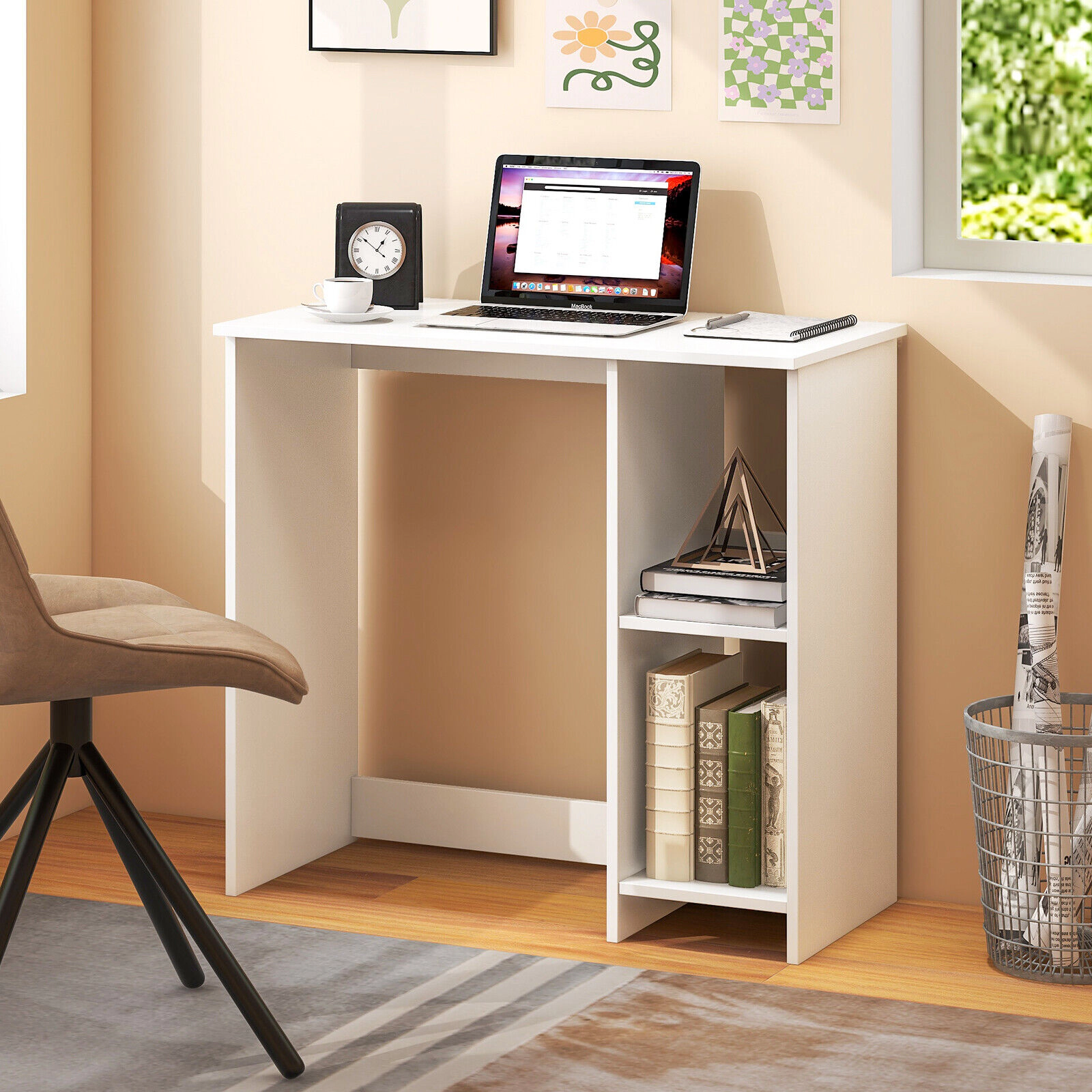 SUGIFT 31.5-in Modern Home Office Desk with 2 Compartments 200-lb Desktop Capacity Engineered Wood White Black