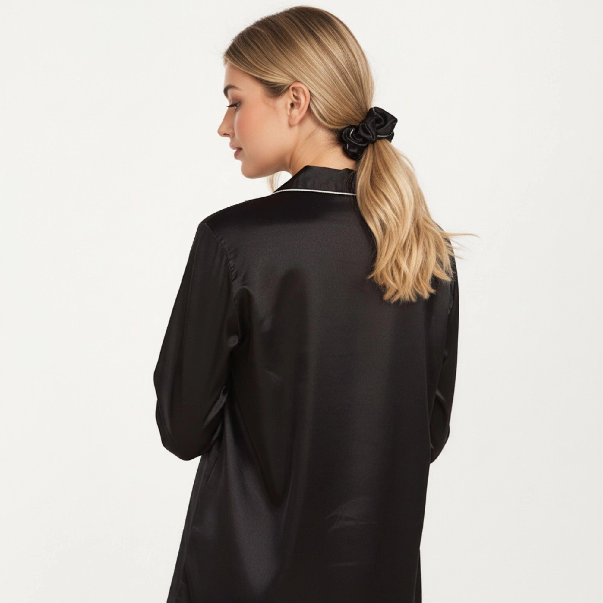 Anna-Kaci Women's Satin Button Front Sleep Shirt with Contrast Piping Trim and Relaxed Long Sleeve Silhouette