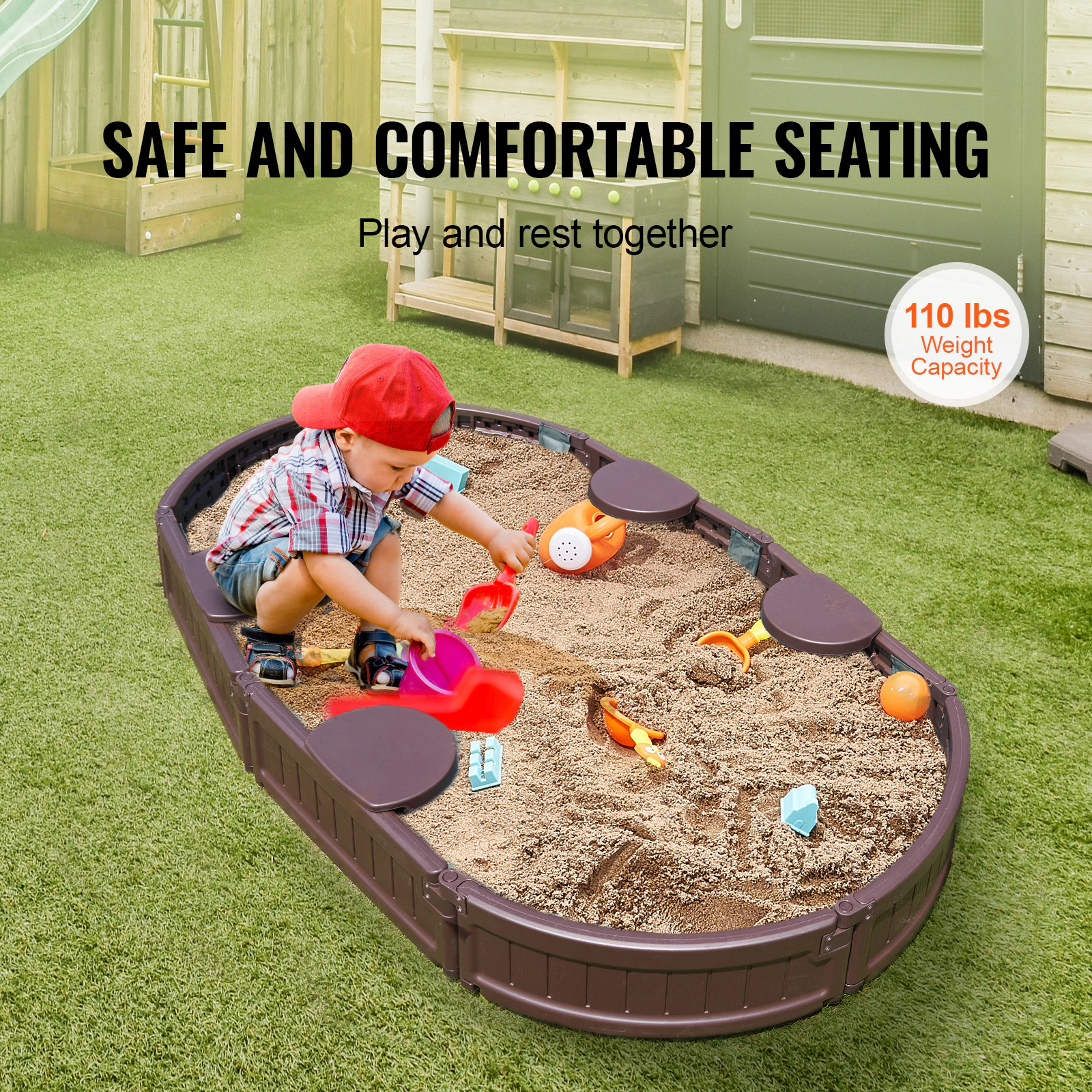 HONGGE Sandbox with Sand Pit and Bottom Liner for Outdoor Backyard Beach Park, Gift for Ages 3-12