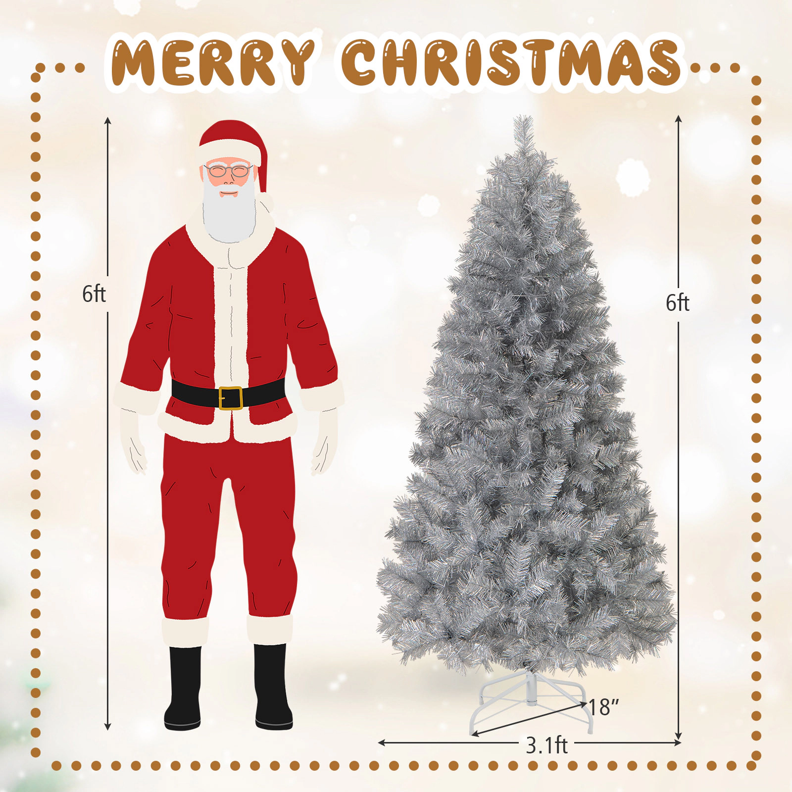 SlickBlue Silver Pre-Lit Christmas Tree with Warm White LED Lights