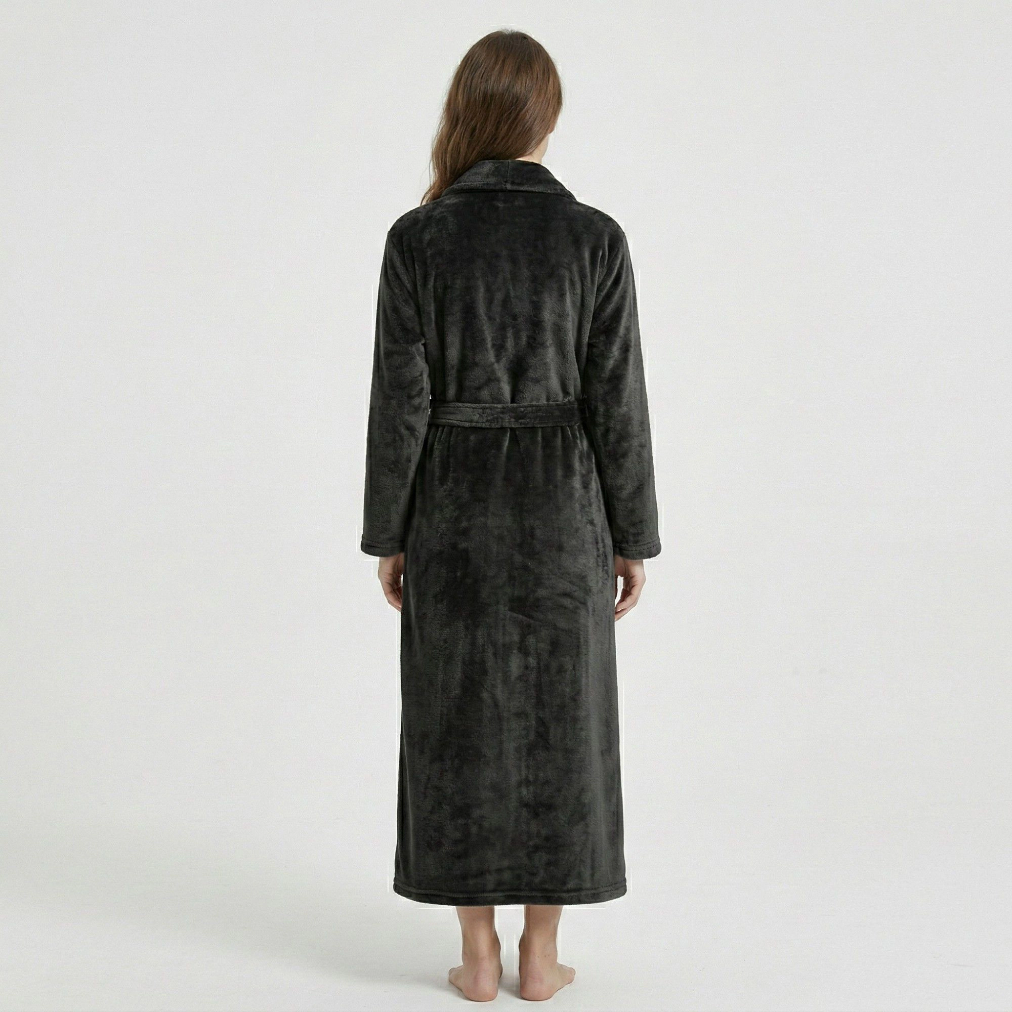 Anna-Kaci Women's Plush Shawl Collar Long Bathrobe Full Length Wrap Adjustable Waist Tie Sleeves and Front Pockets