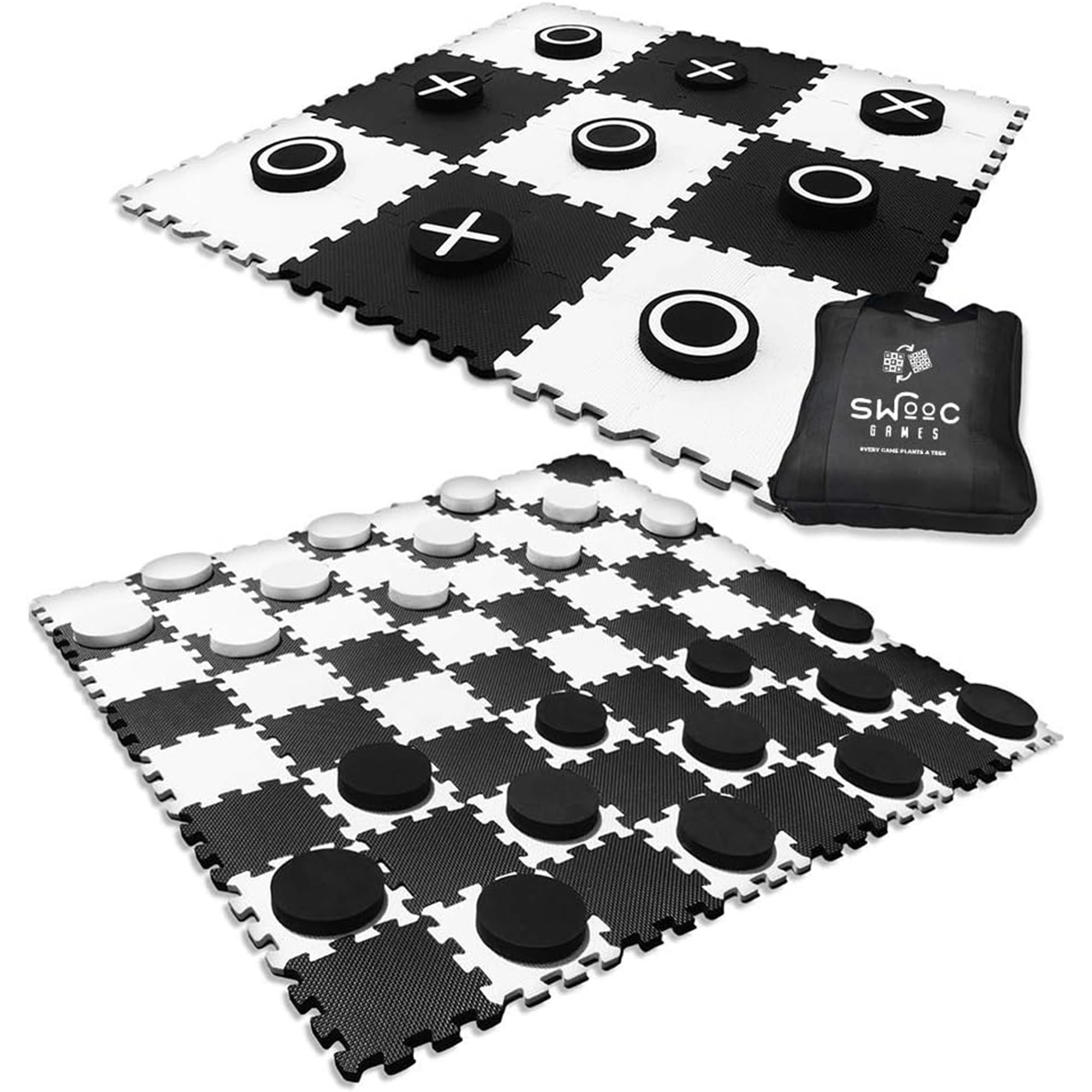 Swooc Games | 2-in-1 Premium Giant Checkers & Tic Tac Toe Game