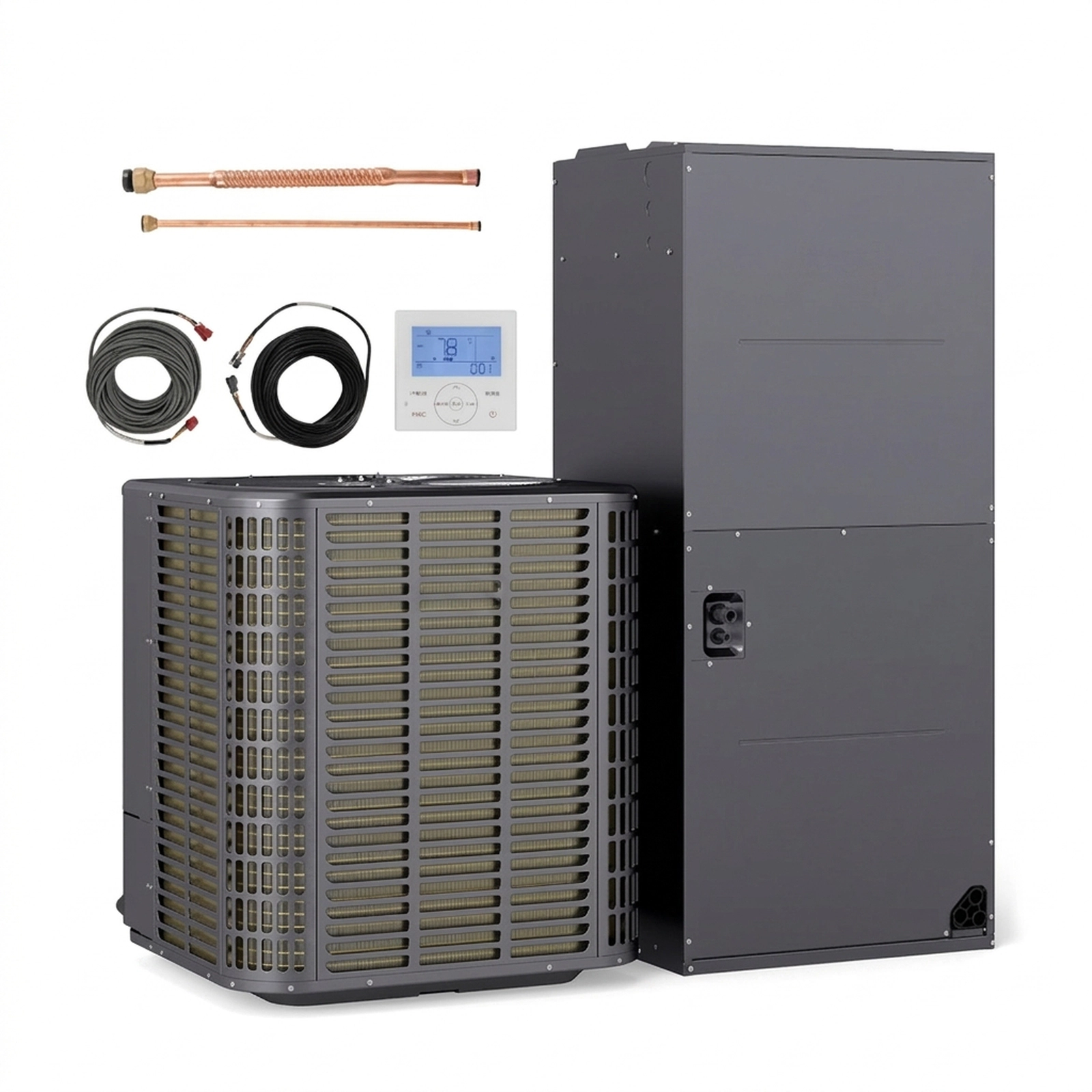 SUGIFT 5-Ton 60000-BTU 17-SEER2 Central Heat Pump System with Wall Thermostat Auto Defrost and 8 Fan Speeds