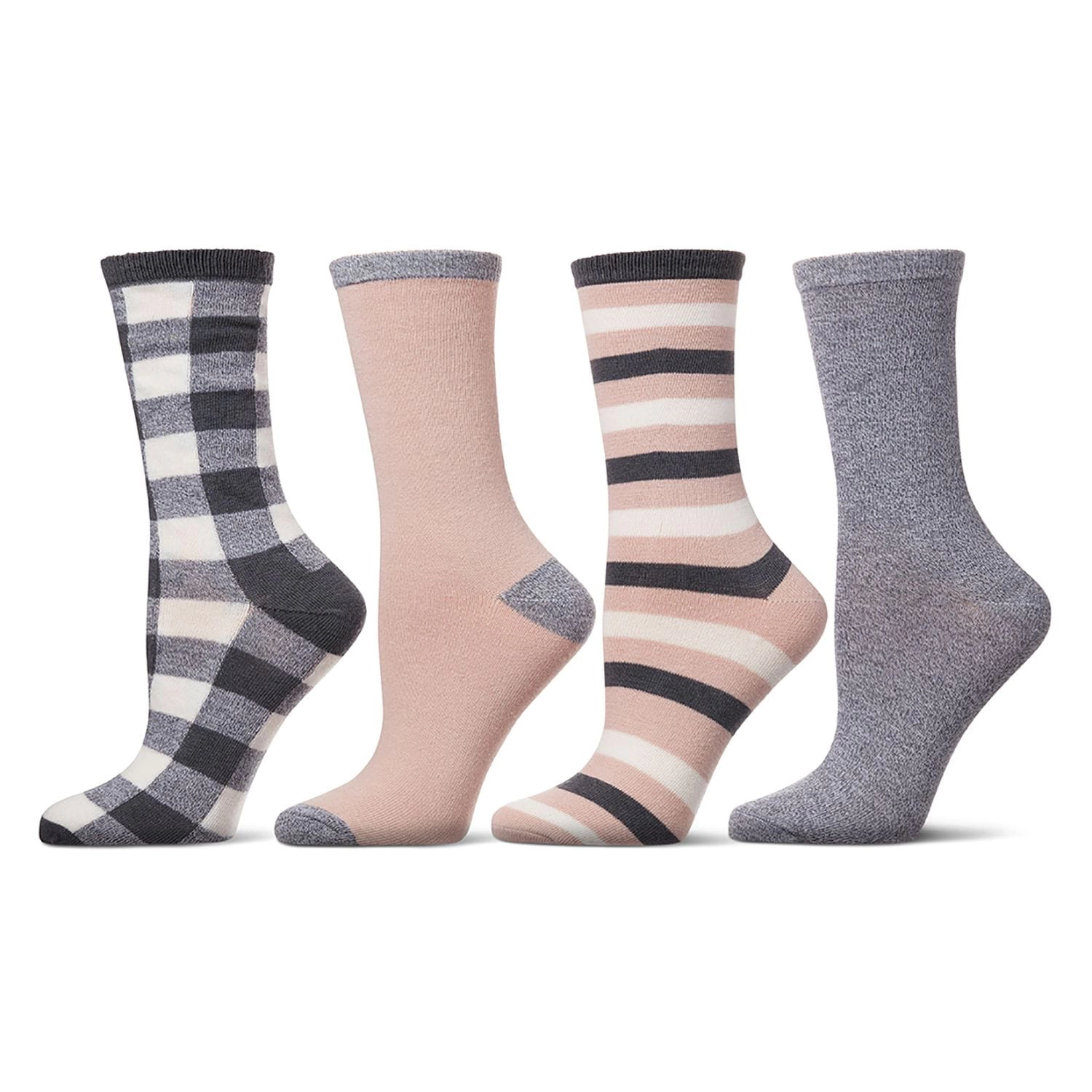 MeMoi Women's 4 Pair Pack Buffalo Check Buttersoft Crew Socks