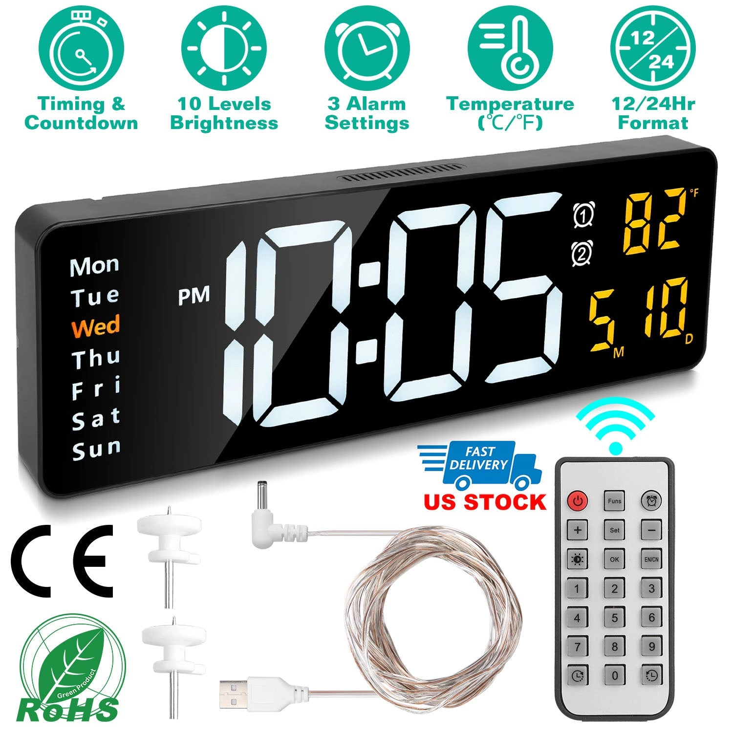 GBruno LED Digital Wall Clock With Remote Control