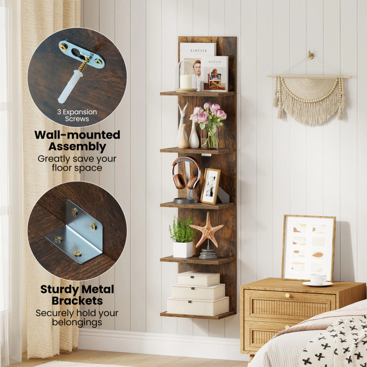 Hivvago 5-Tier Wall Mounted Shelf Unit with Wood Grain