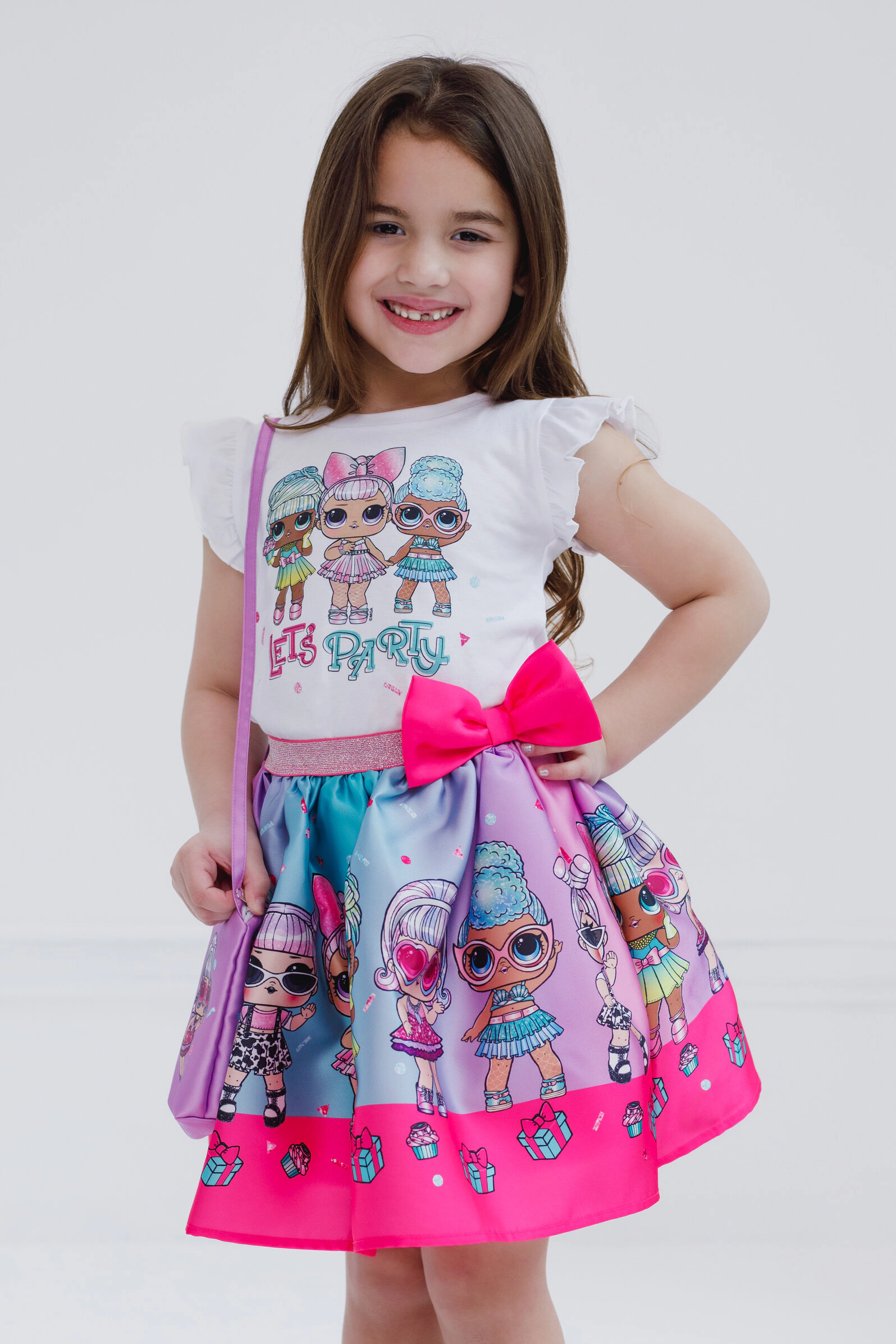 L.O.L. Surprise! Girls' T-Shirt and Satin Skirt Set with Bag
