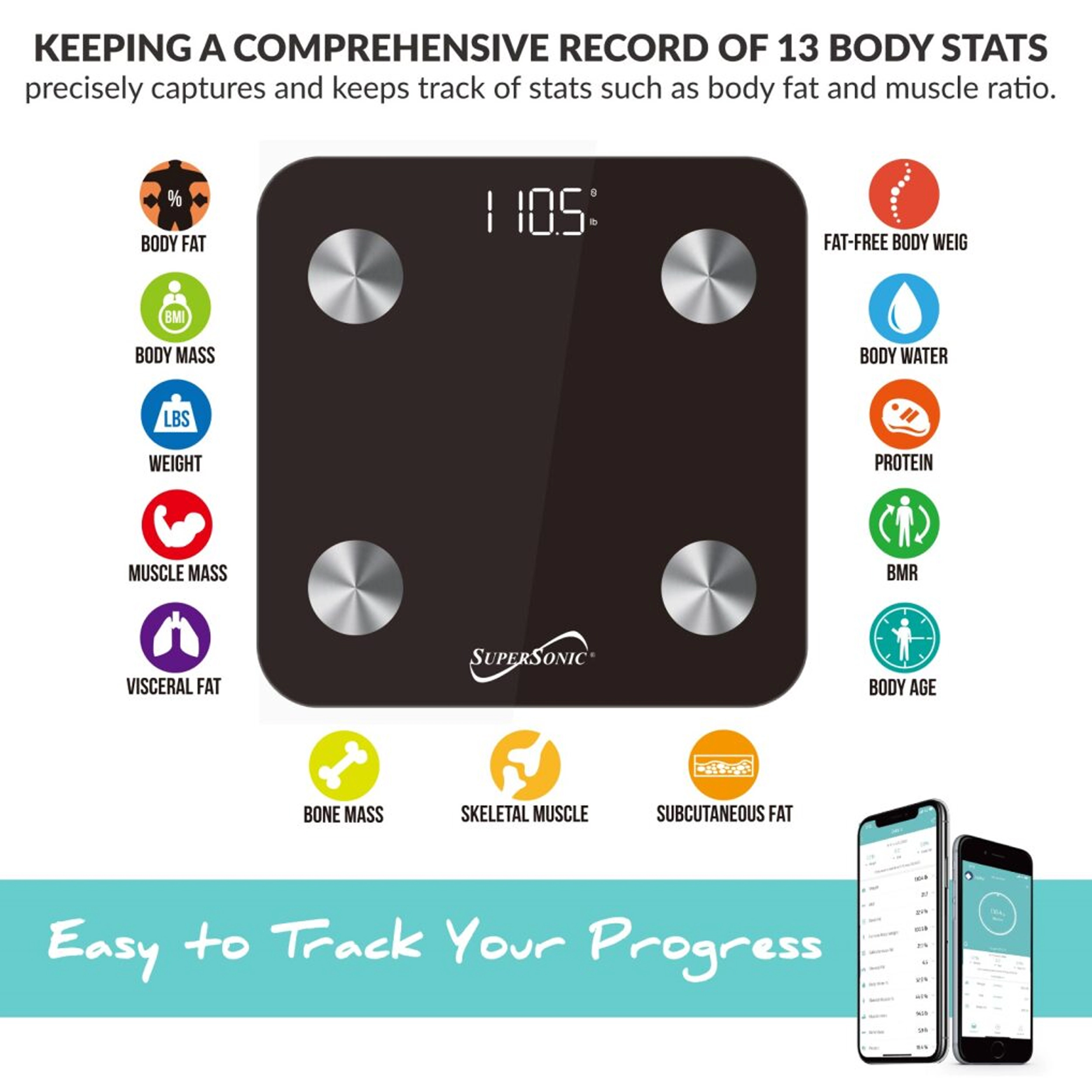 Super Sonic Smart Scale Body Composition Analyzer With Smartphone App