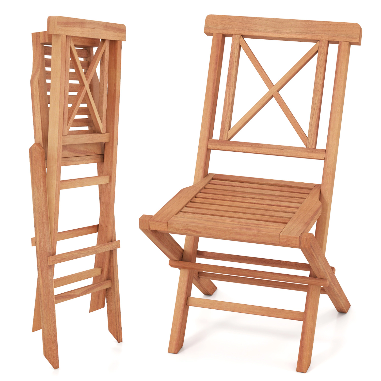 LJG Teak Wood Folding Patio Chairs Set of 2 with Sturdy Frame & Comfort Back for Garden