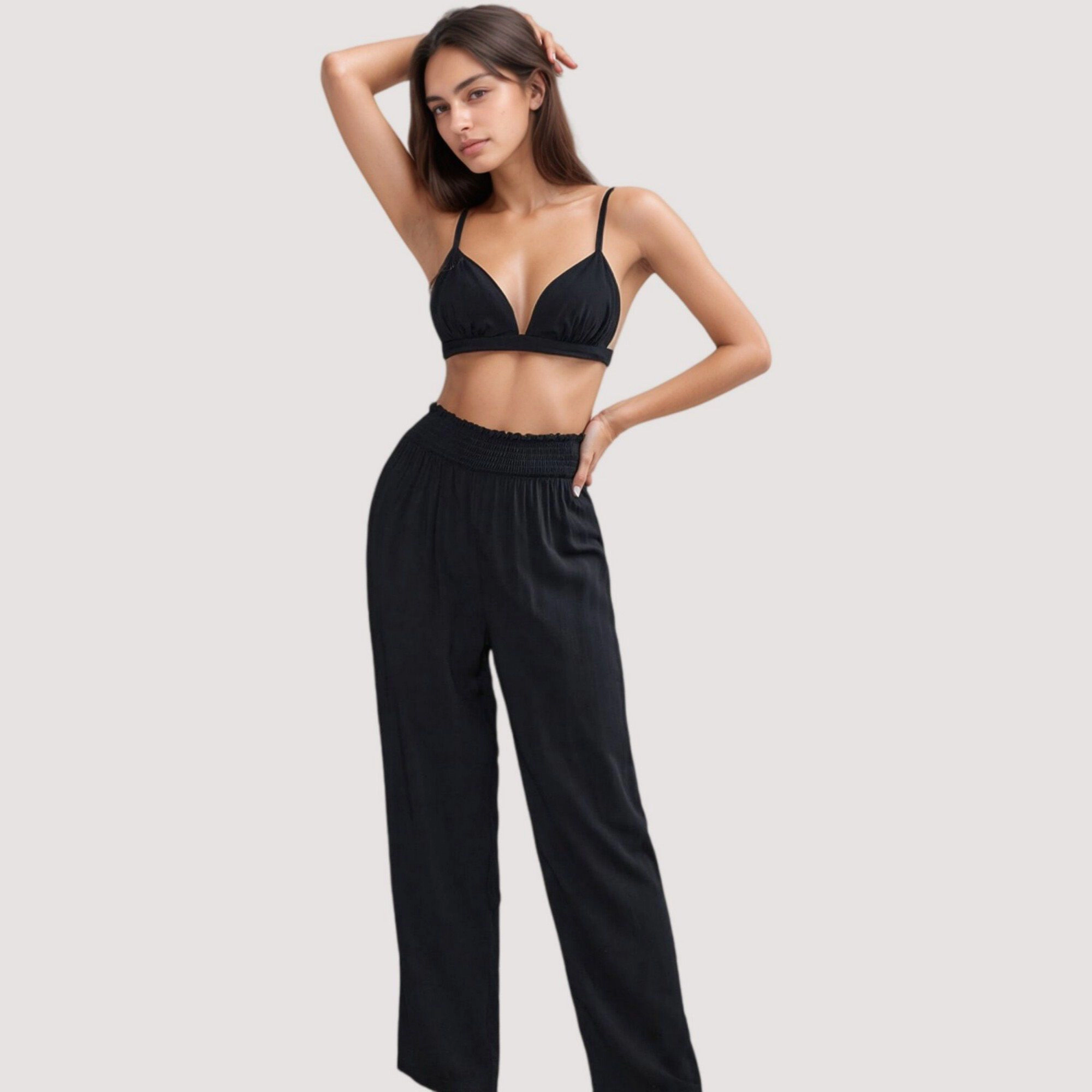 Anna-Kaci Women's 3-Piece Pajama Set with Bralette Top Button Down Shirt and Wide Leg Pants