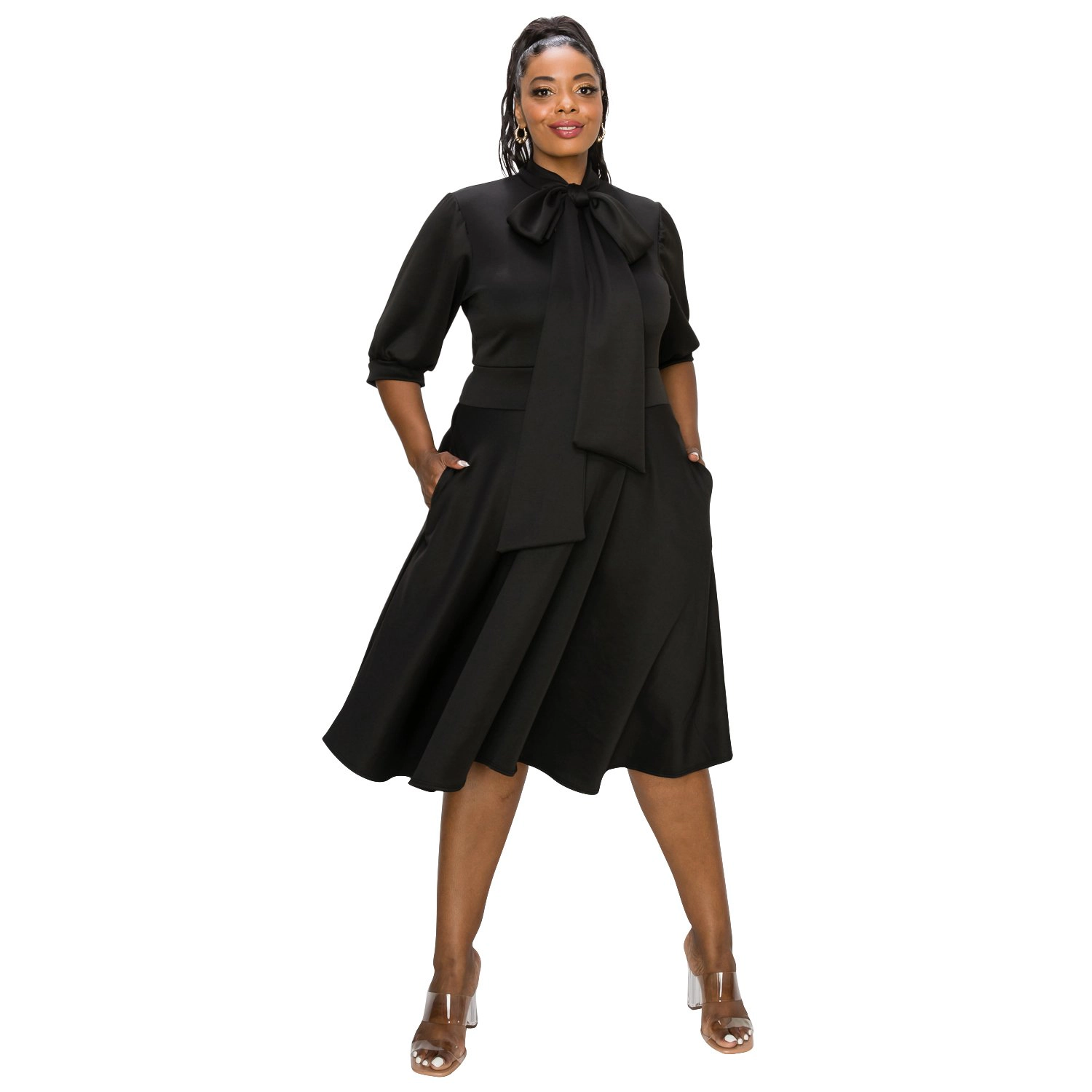 L I V D Women's Plus Carina Donna Fit & Flare Pocket Dress
