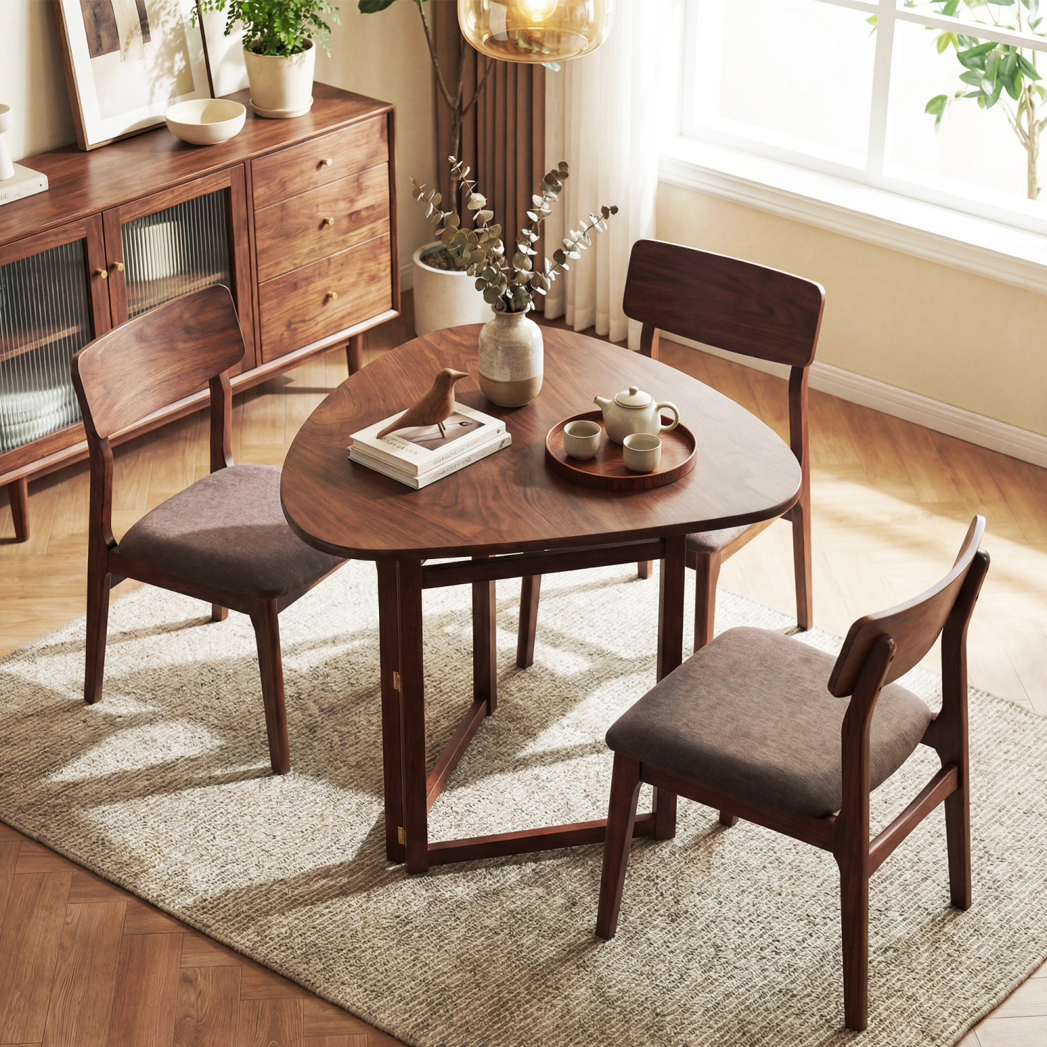 LJG Foldable Dining Table 31.5" Triangular Small Kitchen Table for 2
