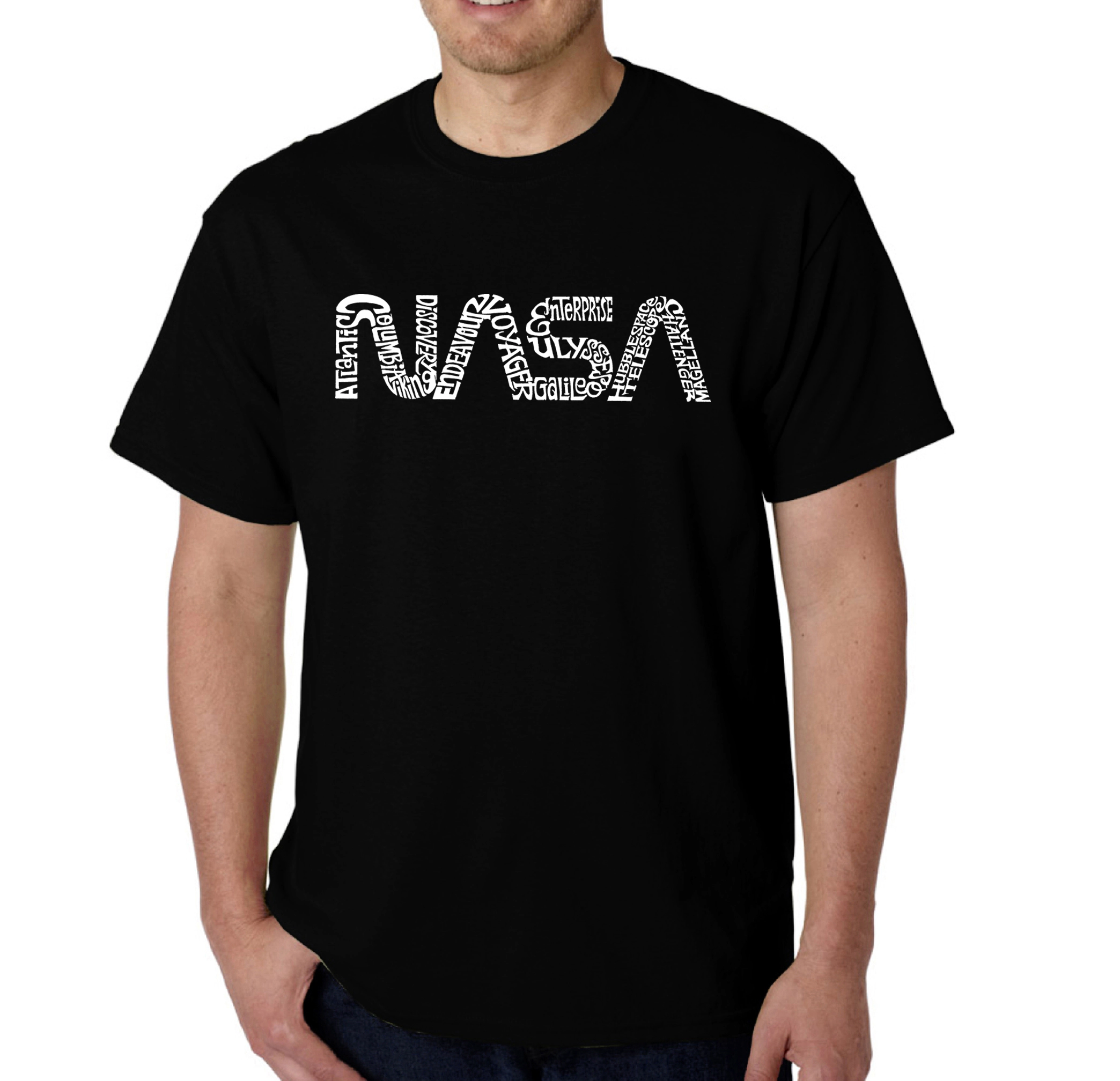 LA Pop Art Men's NASA Worm Word T-Shirt - 100% Cotton