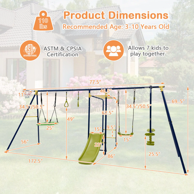 Hivvago 7-In-1 Stable A-Shaped Outdoor Swing Set For Backyard