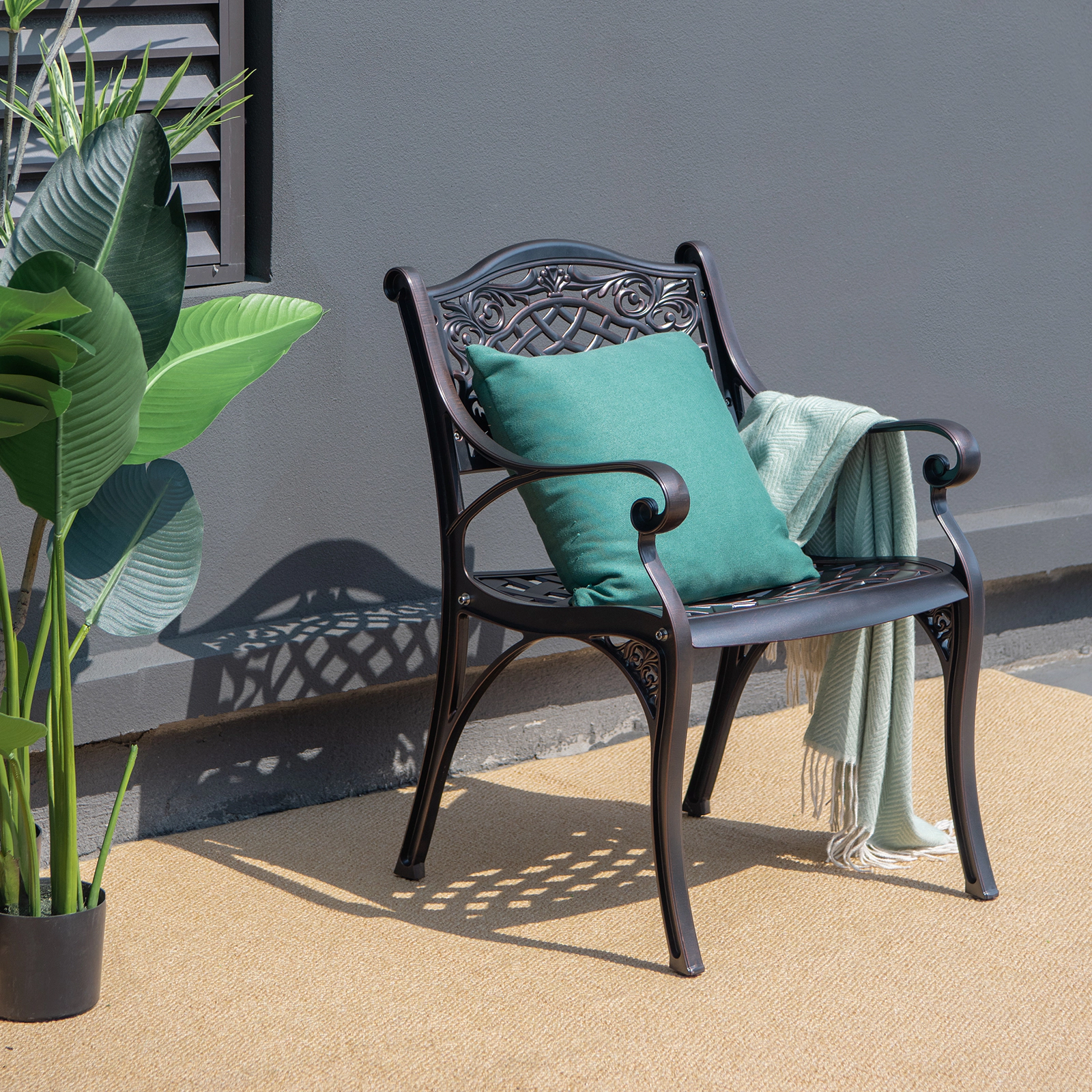 LJG 2-Piece Outdoor Cast Aluminum Chairs with Armrests and Curved Seats