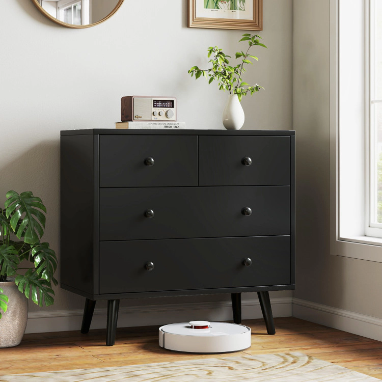 Hivvago Wide Wooden Dresser With 4 Drawers For Bedroom Living Room