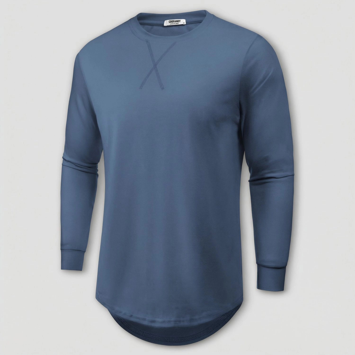 COOFANDY Mens Fall Long Sleeve Shirts Casual Crew Neck Curved Hem Longline Tunics