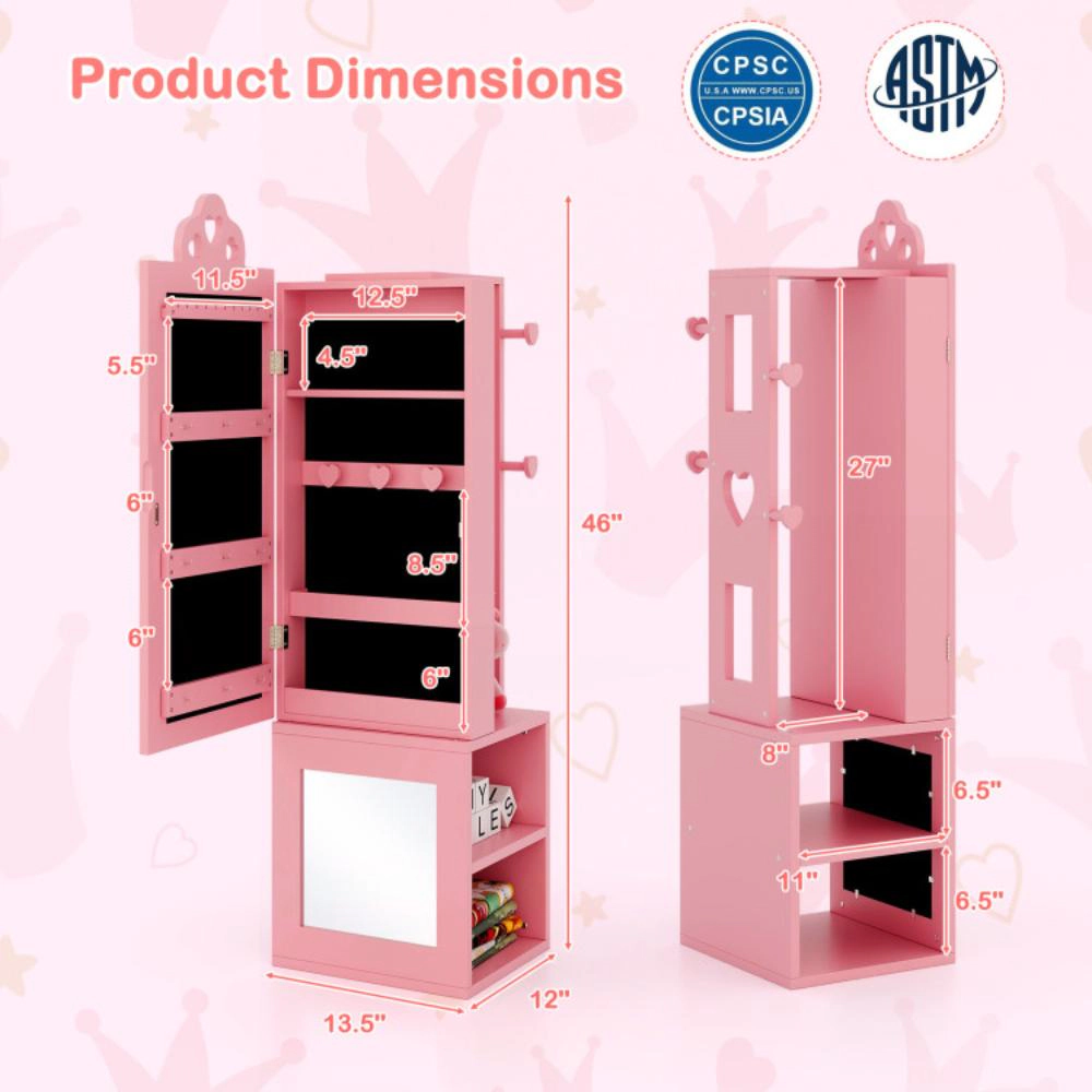 Hivvago 3-In-1 Freestanding Kids Jewelry Cabinet Armoire With Full Length Mirror